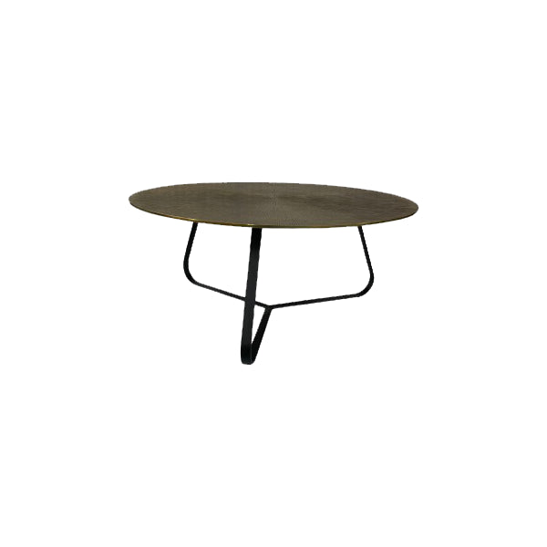 Kate Couchtisch 80 cm – runder Aluminium Tisch mit antik goldener Platte & schwarzem Eisengestell, 80×80×35 cm