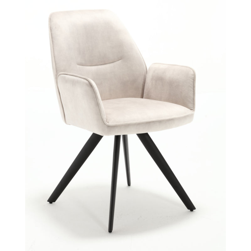 Esszimmerstuhl Oli Creme – Samt & schwarzes Metall, 60×65×89 cm, elegantes Design mit Armlehne für stilvolle Essbereiche