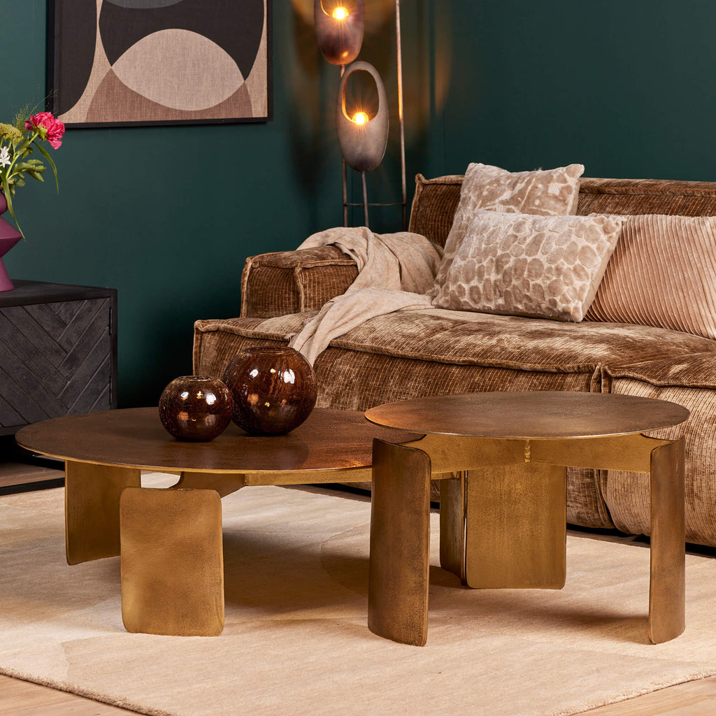 Couchtisch Darwin Ø60x40 cm – runder Aluminiumtisch in luxuriösem Gold-Finish