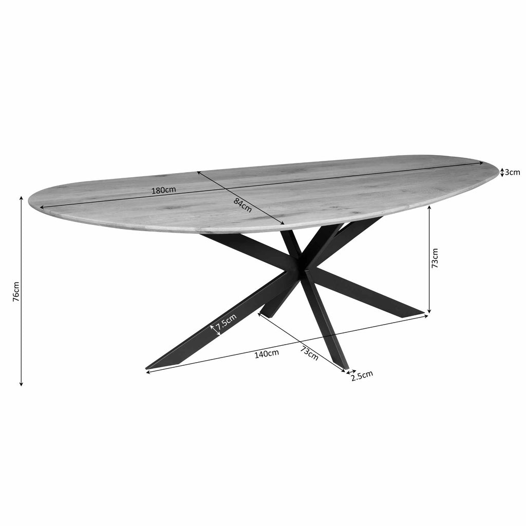 Esstisch Sky Schwarz-FSC Eichenholz, organische Form, 180x84x76 cm