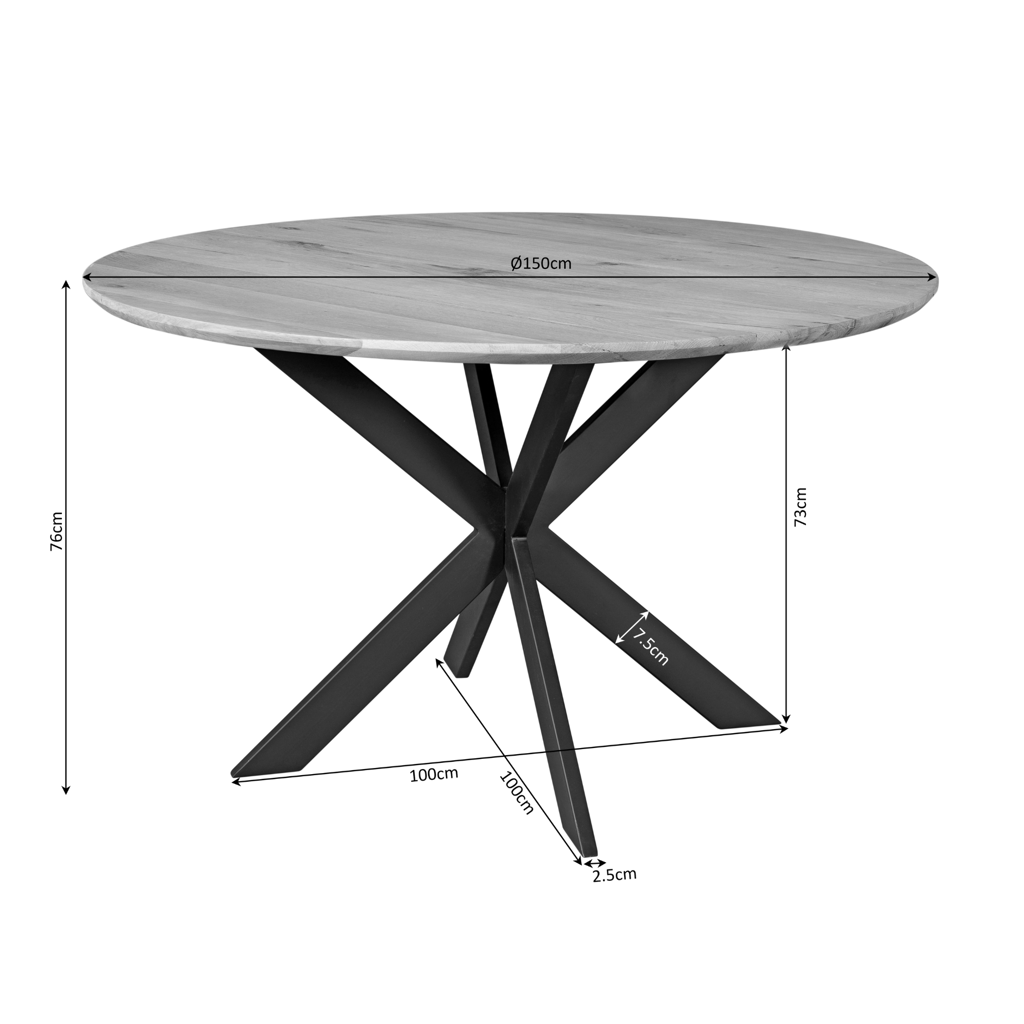 Esstisch Evoque Natur–massives FSC Eichenholz, Rund Ø150x76 cm