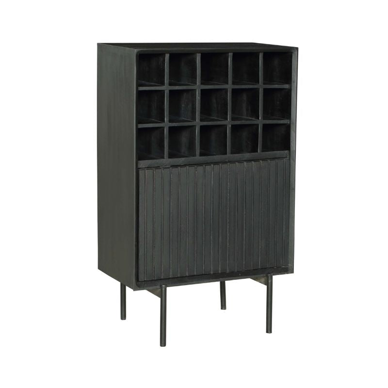 Weinregal Mandy 55x35x90 cm – elegantes Mangoholz-Regal mit Lamellenfront & 15 Flaschenfächern