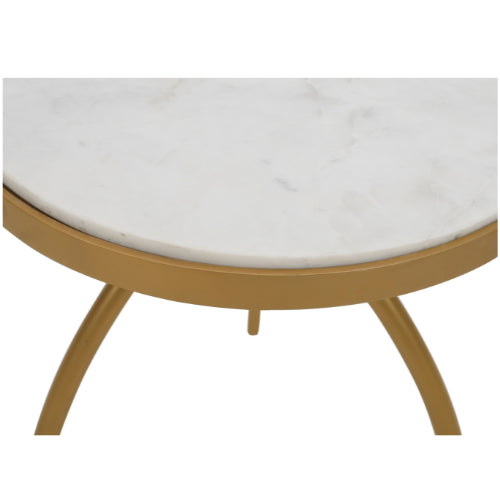 Beistelltisch Kay – runder Tisch mit weißer Marmorplatte & goldenem Metallgestell, 40×40×50 cm