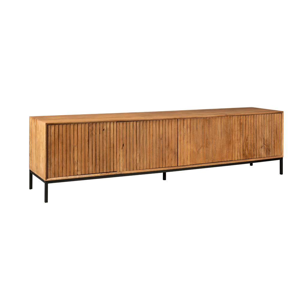 TV-Board Mandy Natur – Mangoholz mit Lamellenfront & Push-to-Open, 210 x 45 x 55 cm