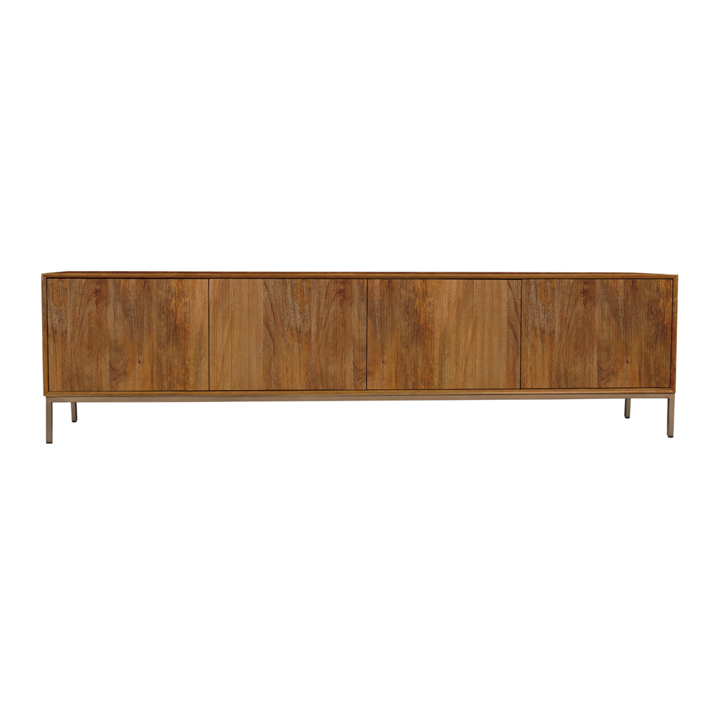TV-Board Mandy 165x45x55 cm – Lowboard aus Mangoholz Natur mit 4 Türen & Push-to-Open-System