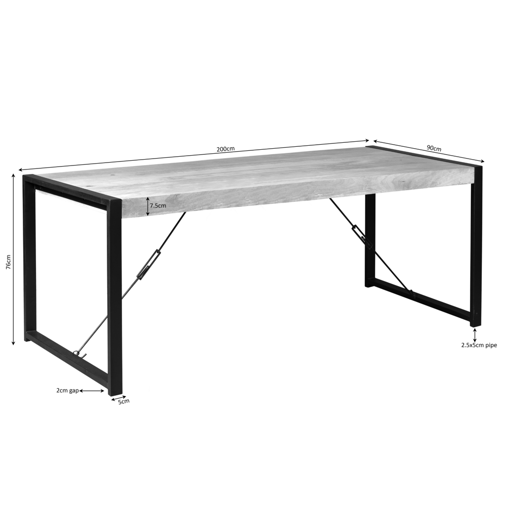 Esstisch Bori Natur – massives Mangoholz 200x90 cm mit U-Gestell