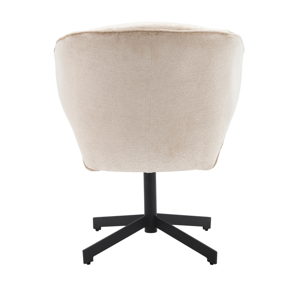 Esszimmerstuhl Persie Beige – Drehstuhl mit Armlehnen aus Loris-Stoff & schwarzem Metallgestell, 68×62×83 cm