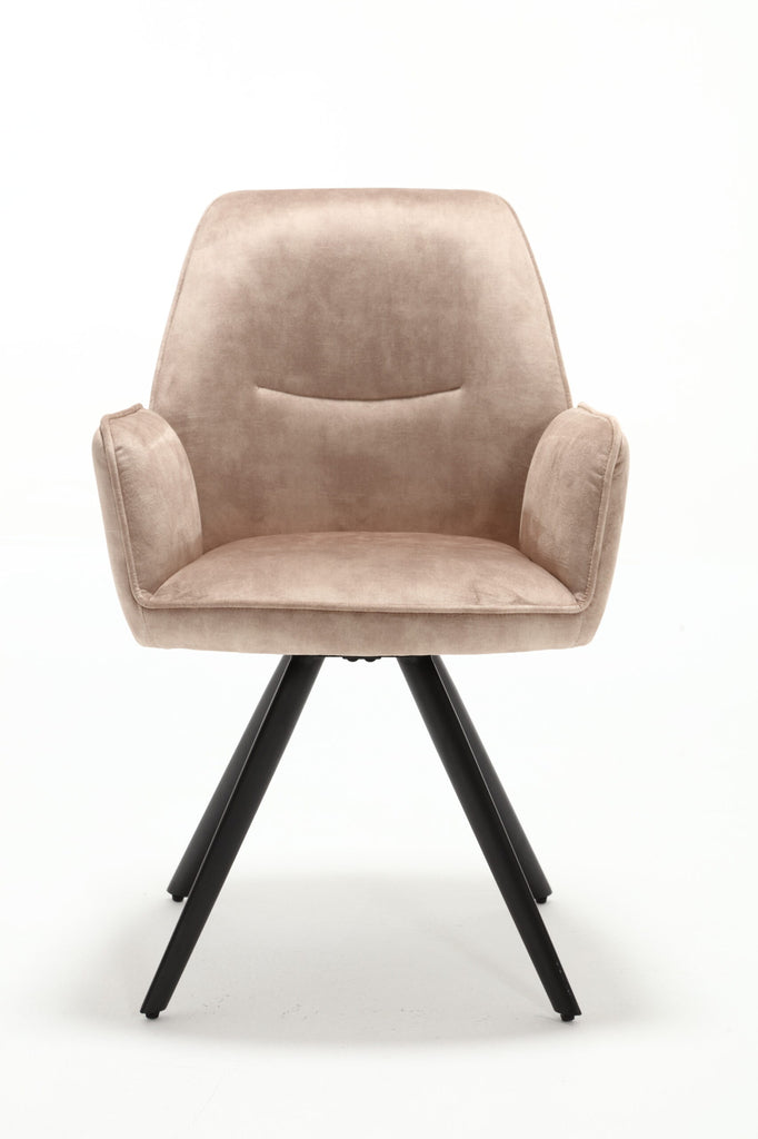 Esszimmerstuhl Oli Beige – Samt & schwarzes Metall, 60×65×89 cm, moderner Stuhl mit Armlehne für stilvolle Essbereiche