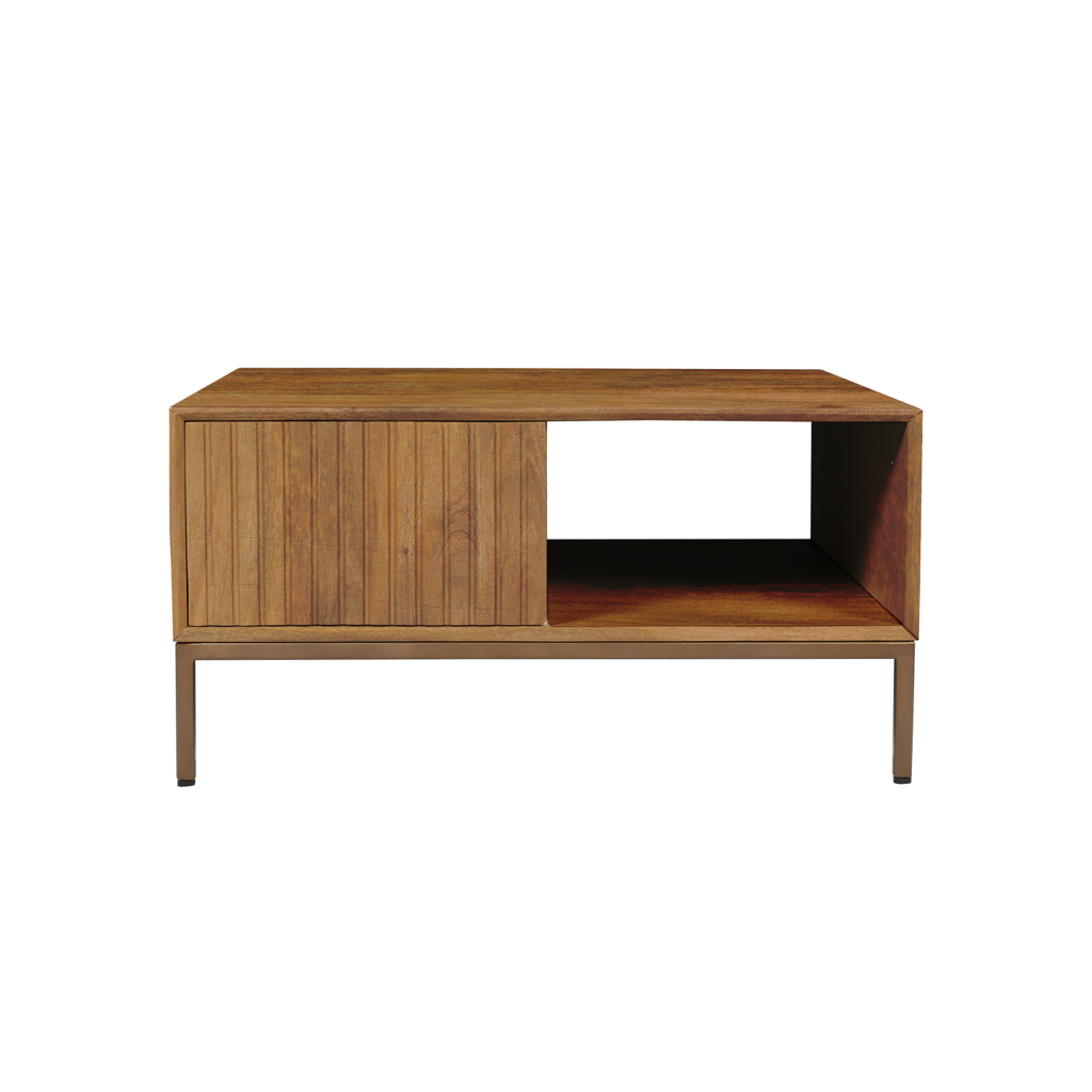TV-Board Mandy 165x45x55 cm – Lowboard aus Mangoholz Natur mit 4 Türen & Push-to-Open-System