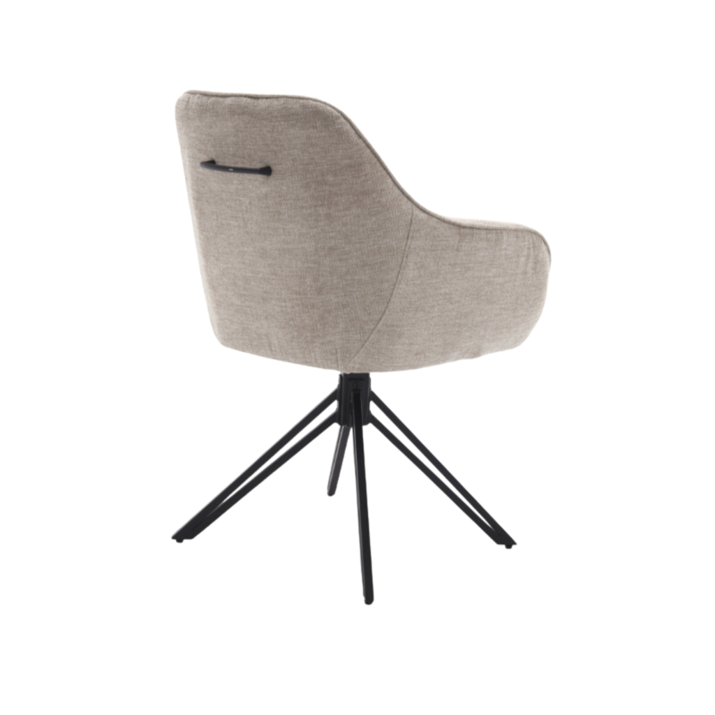 Esszimmerstuhl Jamey Beige – moderner Drehstuhl 60×62×85 cm mit Memory-Rückkehr & schwarzem Metallgestell