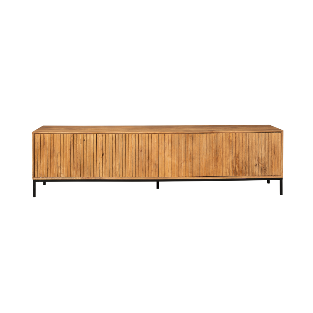 TV-Board Mandy Natur – Mangoholz mit Lamellenfront & Push-to-Open, 210 x 45 x 55 cm