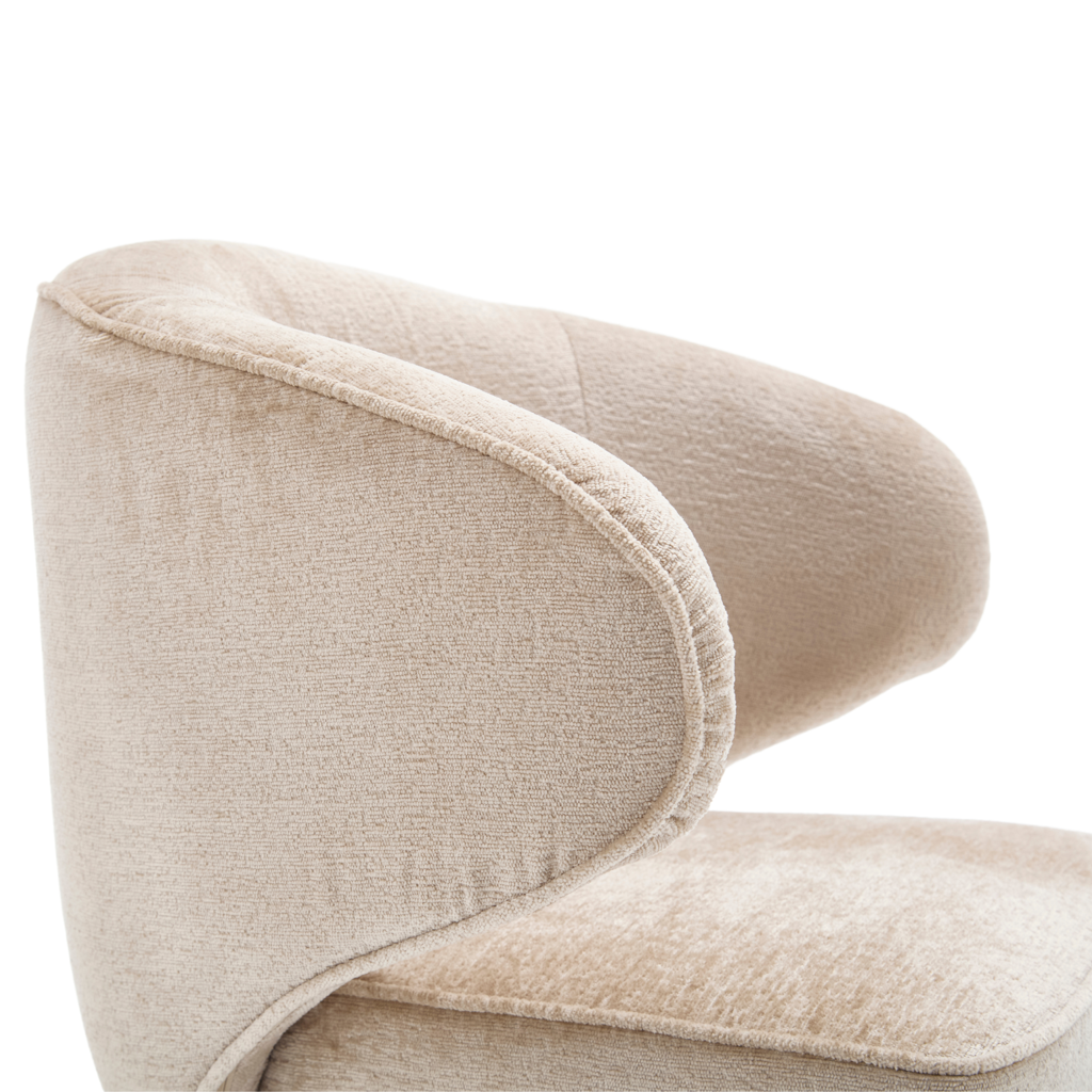 Esszimmerstuhl Persie Beige – Drehstuhl mit Armlehnen aus Loris-Stoff & schwarzem Metallgestell, 68×62×83 cm