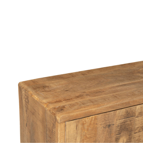TV-Board Raven – Mangoholz TV-Schrank 120×50×45 cm mit 2 offenen Fächern, 1 Tür & dekorativen Holzelementen im modernen Design