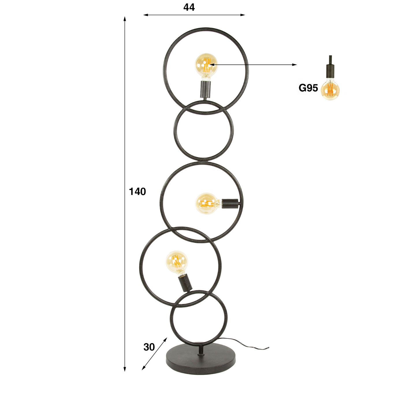 Stehleuchte Elara – Designerlampe aus Metall in Schwarz, 3-flammig mit Schleifen-Design