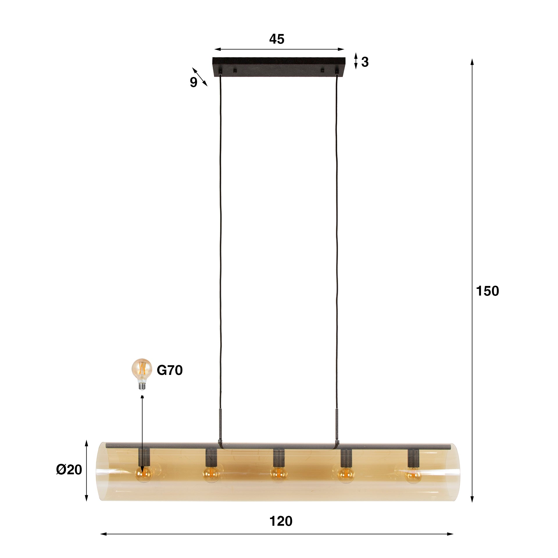 Hängeleuchte – Aria Loft – Glas – Artic schwarz