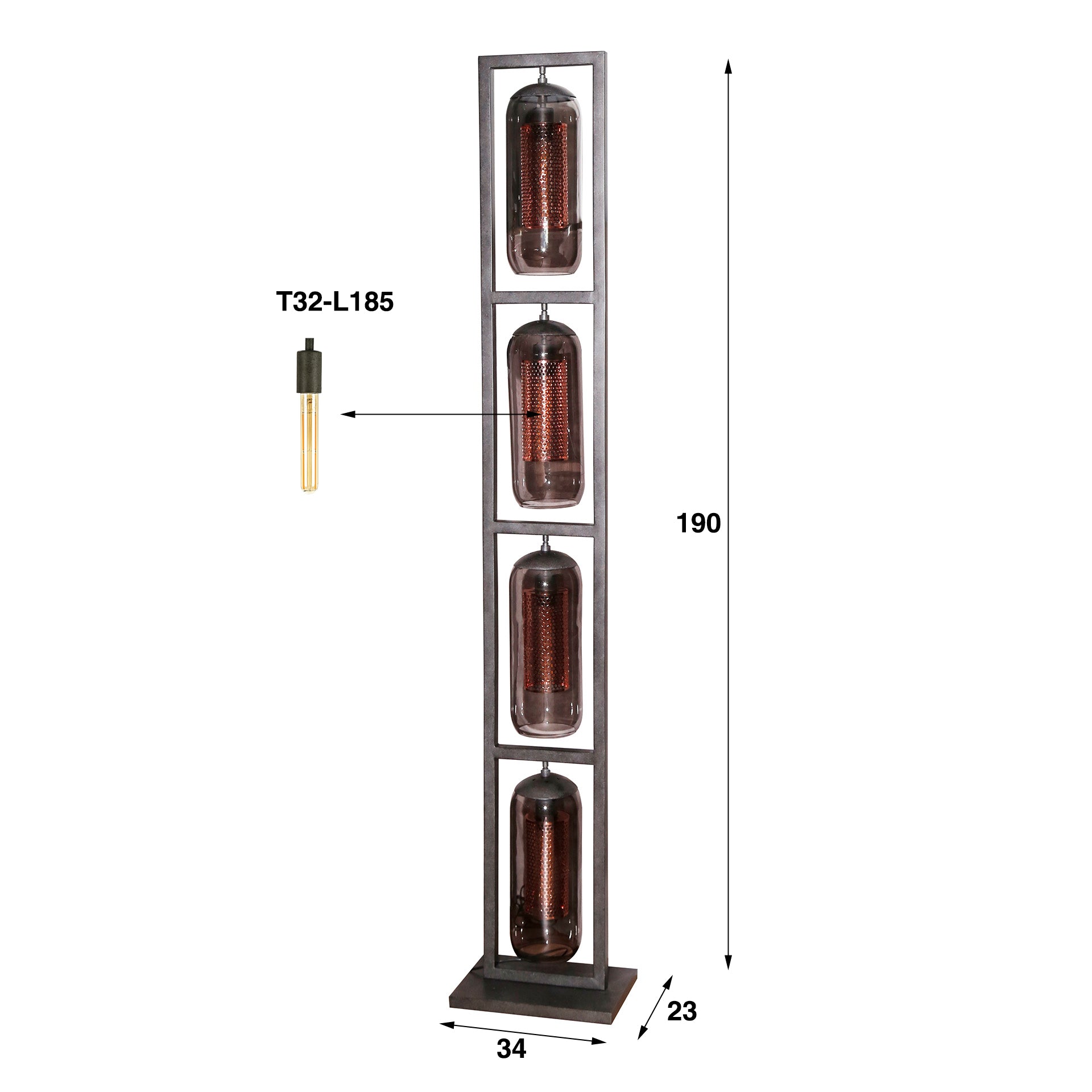 Stehleuchte Turm 4L Smoke Glas & Lochstahl 34×23×190 cm