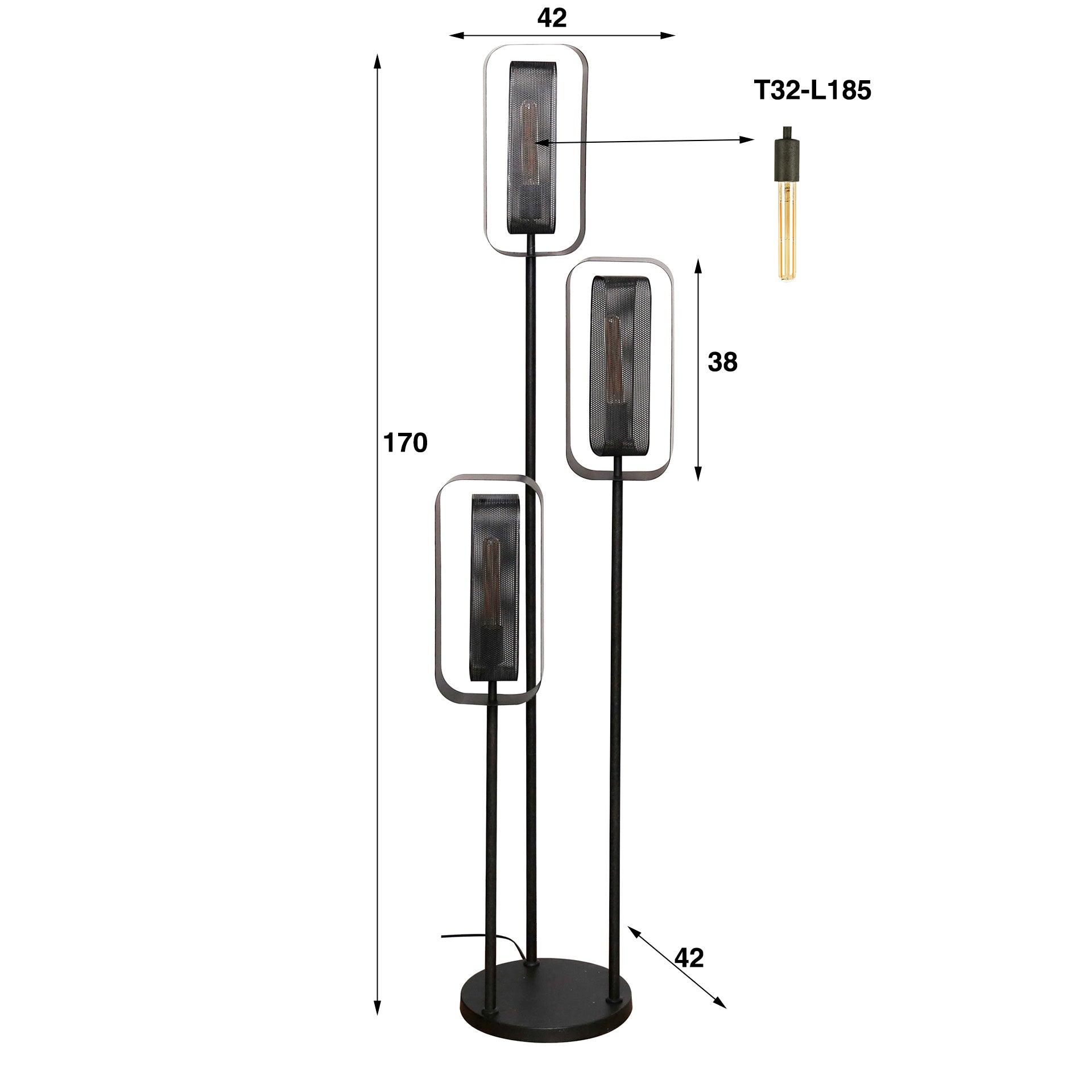 Stehleuchte Mesh Rotate 3L 42×42×170 cm – Metall Schwarz