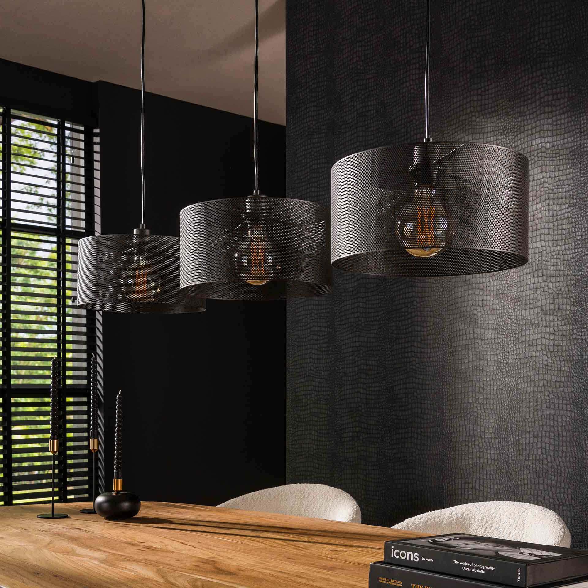 Hängeleuchte Mesh Round 3L 120×30×150 cm – Metall Schwarz