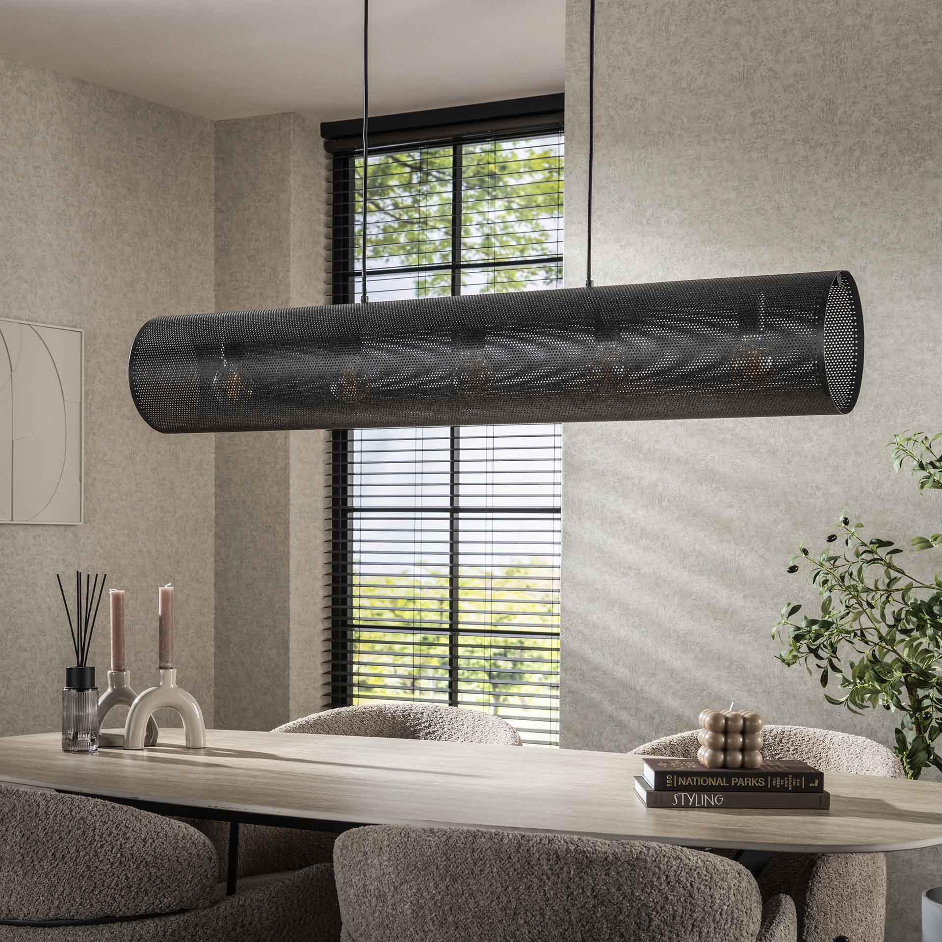Hängeleuchte Rohr Mesh 120×20×150 cm – 5-flammig, Schwarz Metall