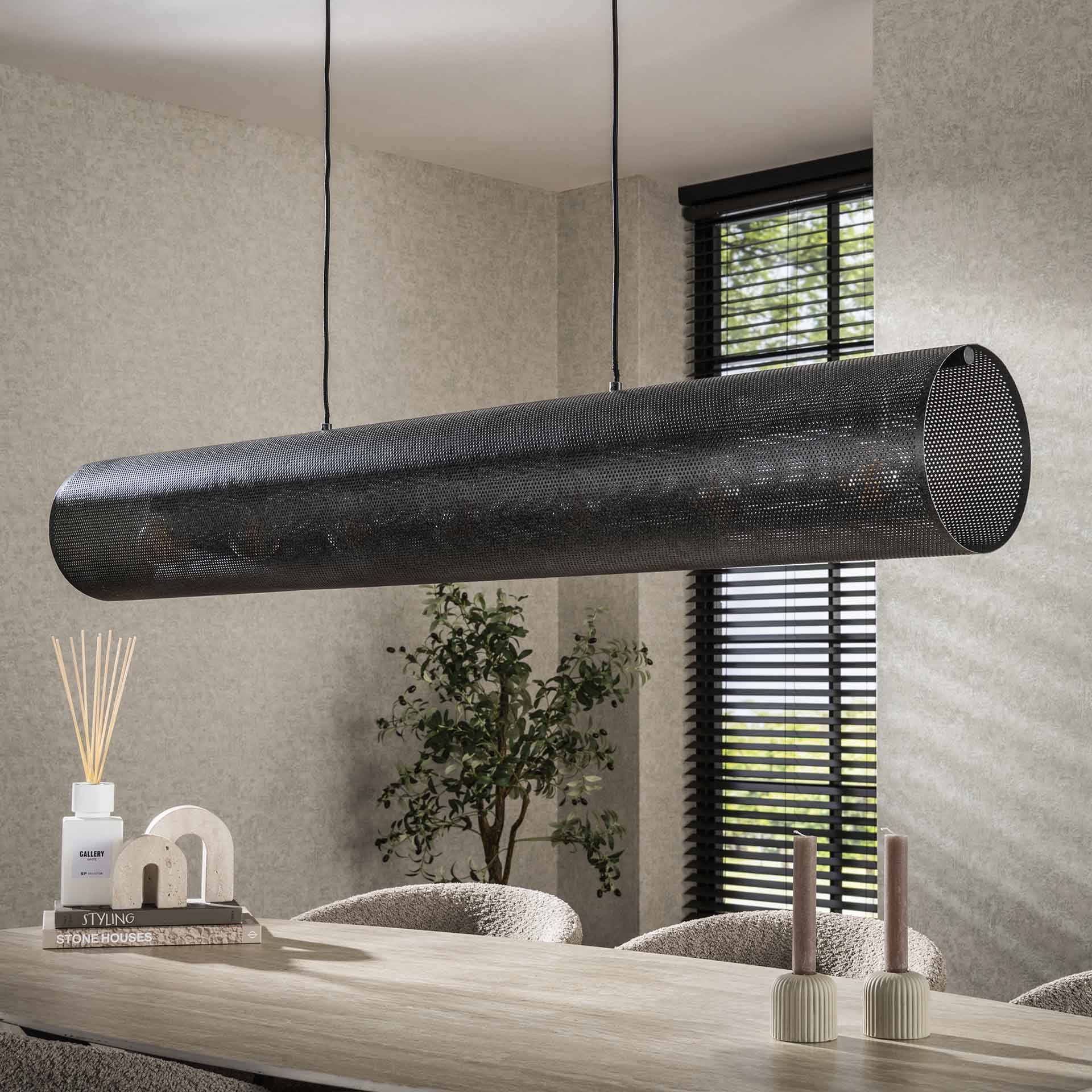 Hängeleuchte Rohr XL Mesh 145×20×150 cm – 7-flammig, Metall