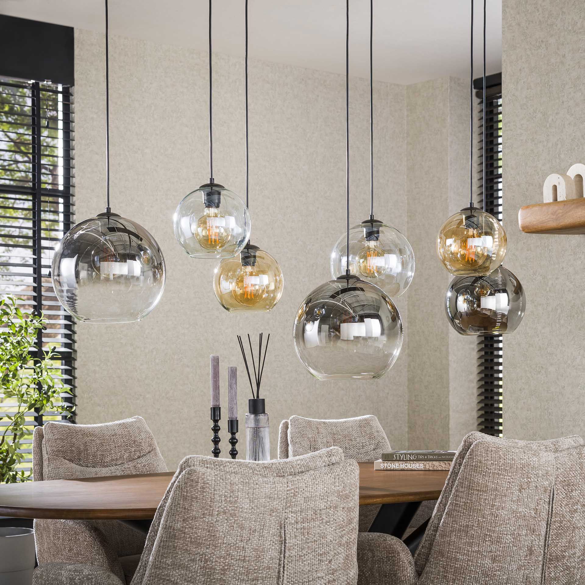 Hängeleuchte Lina Multi Globe XL 145×45×150 cm – Glas & Metall