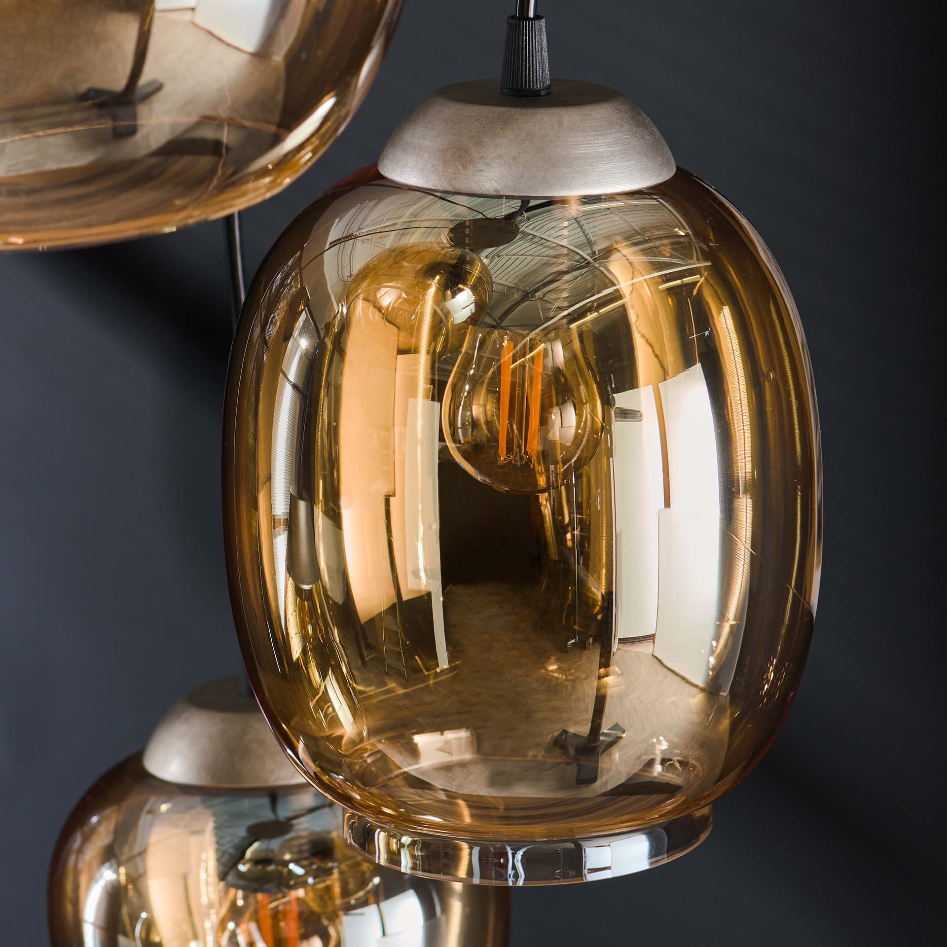 Hängeleuchte Ambero 5L 43×43×150 cm – Glas-Leuchte Chrom, höhenverstellbar