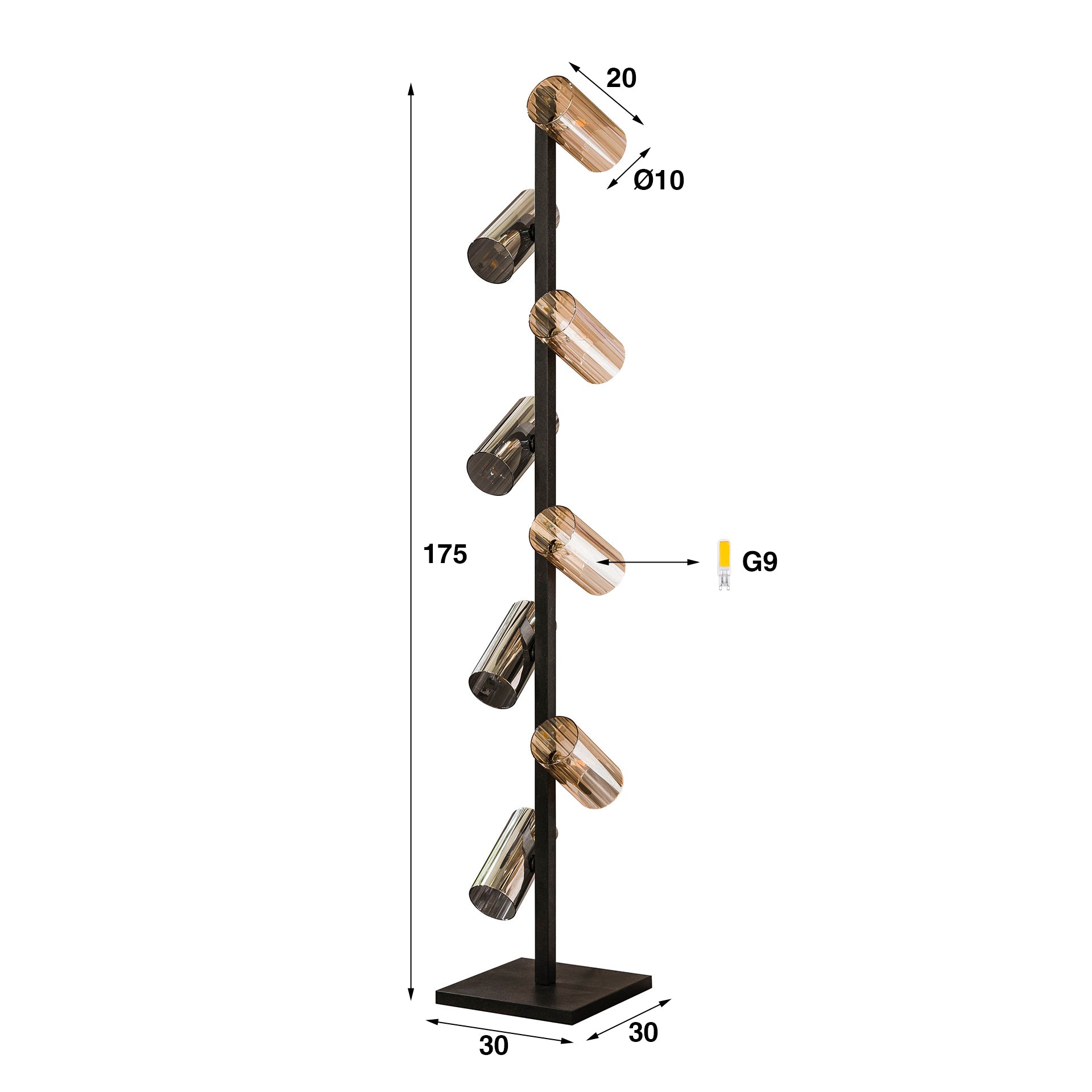 Stehleuchte Credere 8L Cylinder Mixed Glass 30×30×175 cm – Glas-Leuchte