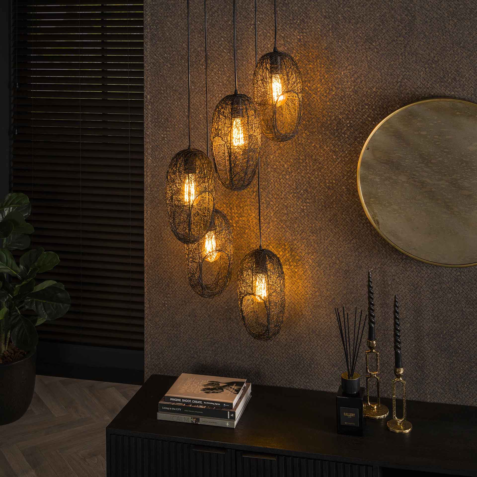 Hängeleuchte Lente 5L 45×45×180 cm – moderne Draht-Leuchte mit Augen-Design