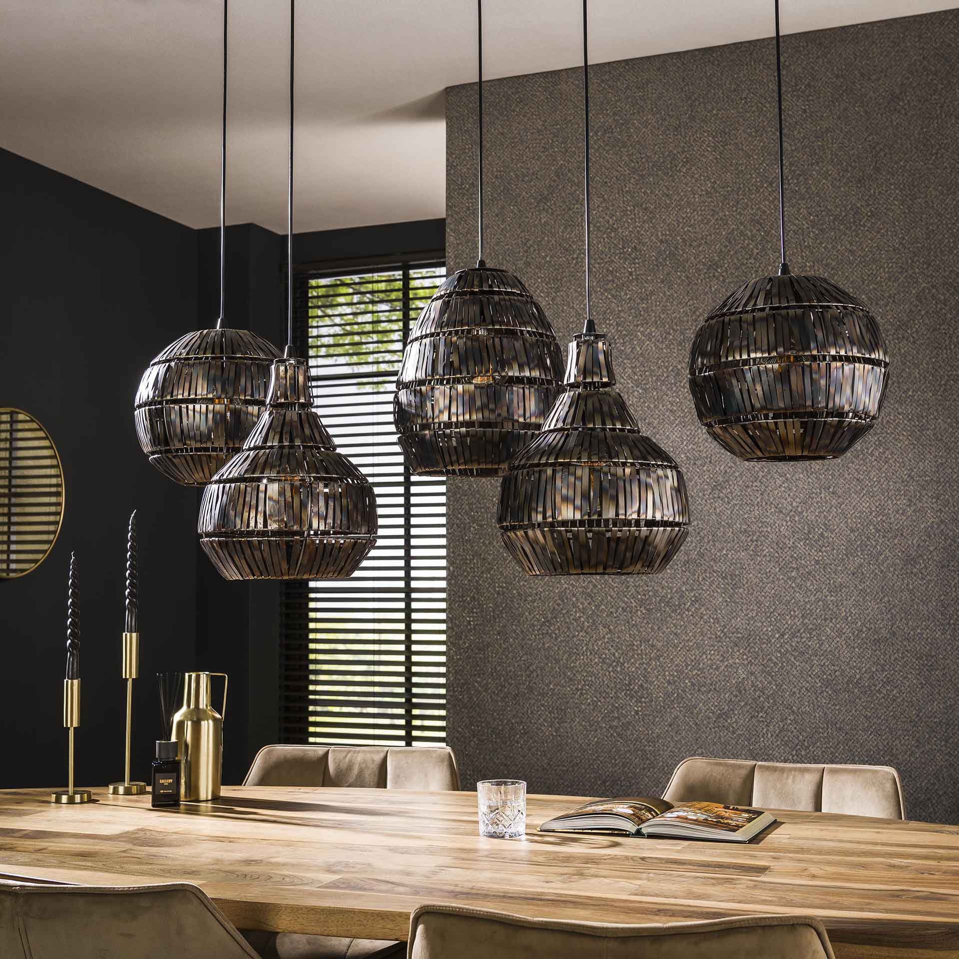 Hängelampe Bohomo 5-flammig Strip Multi Shade 130×30×150 cm – handgefertigte Metall-Leuchte, höhenverstellbar