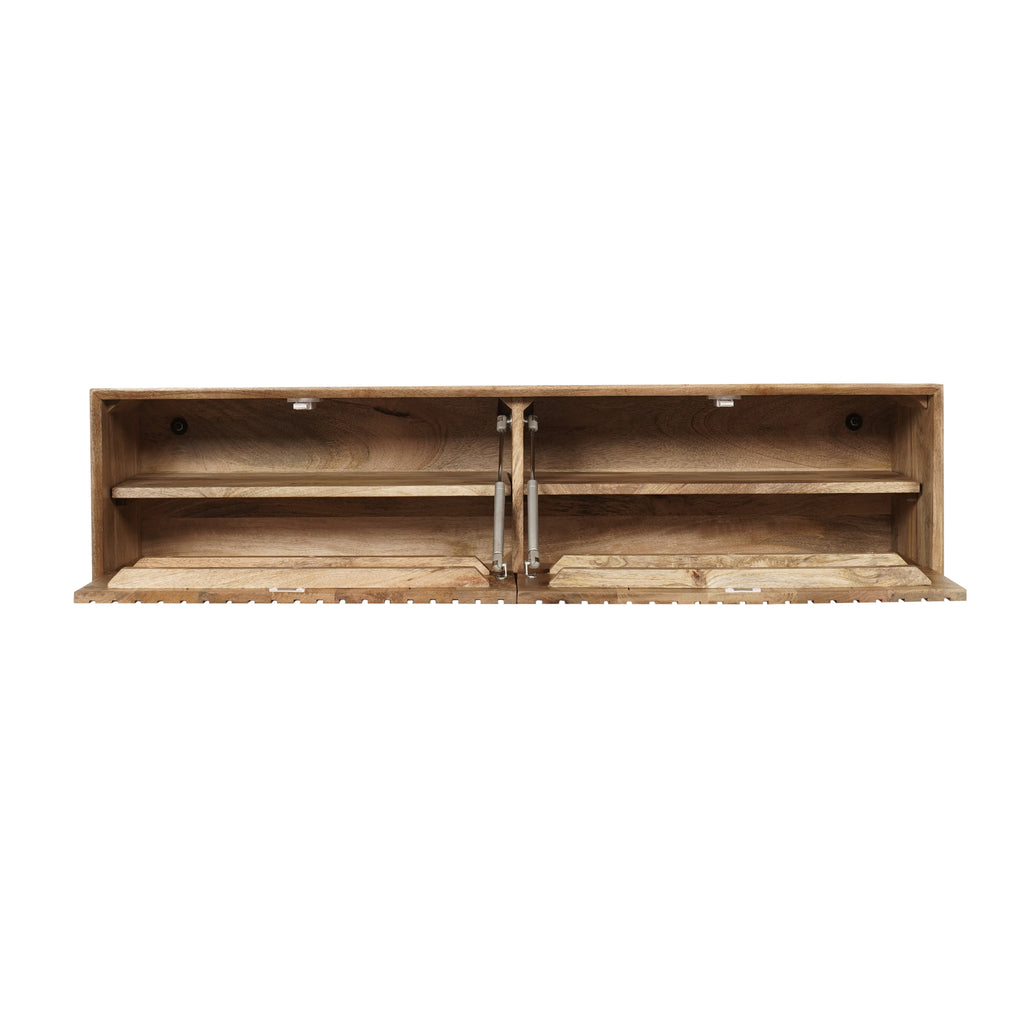 Schwebendes TV-Board Mandy Naturel – Lowboard aus Mangoholz 120×30×35 cm mit Lamellen-Front & Push-to-Open-System