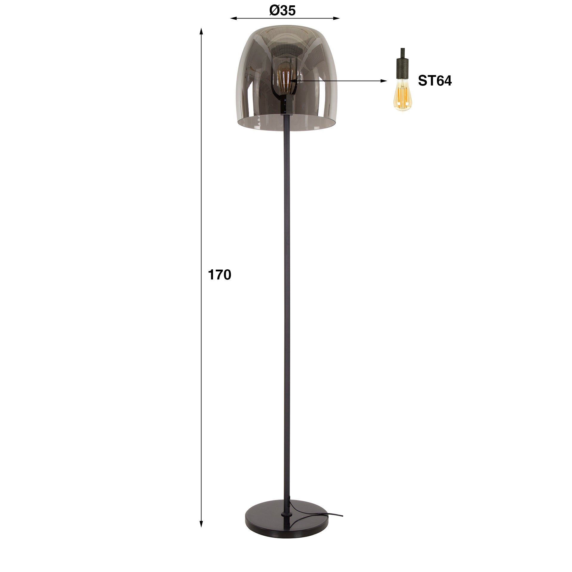 Stehleuchte Martina Drift Glass 1-flammig Ø35×170 cm – moderne Glas-Leuchte mit Chrom-Schirm, LED geeignet