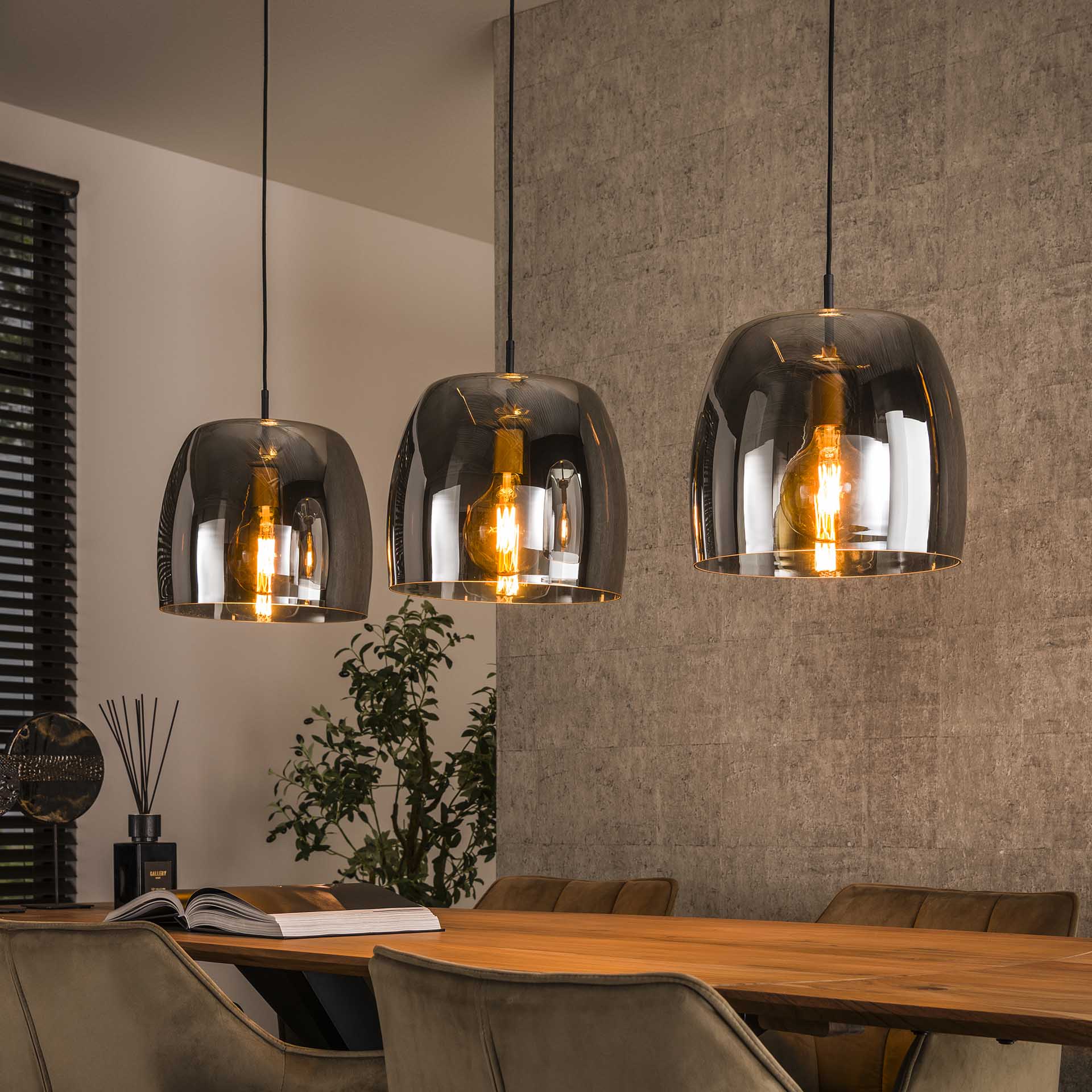 Hängeleuchte Martina 3-flammig Drift Glass 145×35×150 cm – moderne Glas-Leuchte mit Chrom-Finish, höhenverstellbar