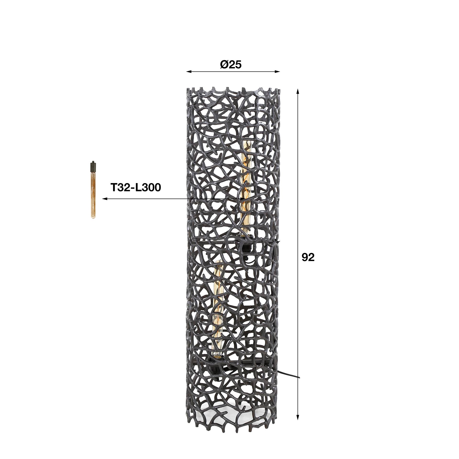 Stehleuchte Rosa Ø25×92 cm – Weaver Zylinder L aus Aluminium-Sandguss in Schwarz-Nickel, LED geeignet