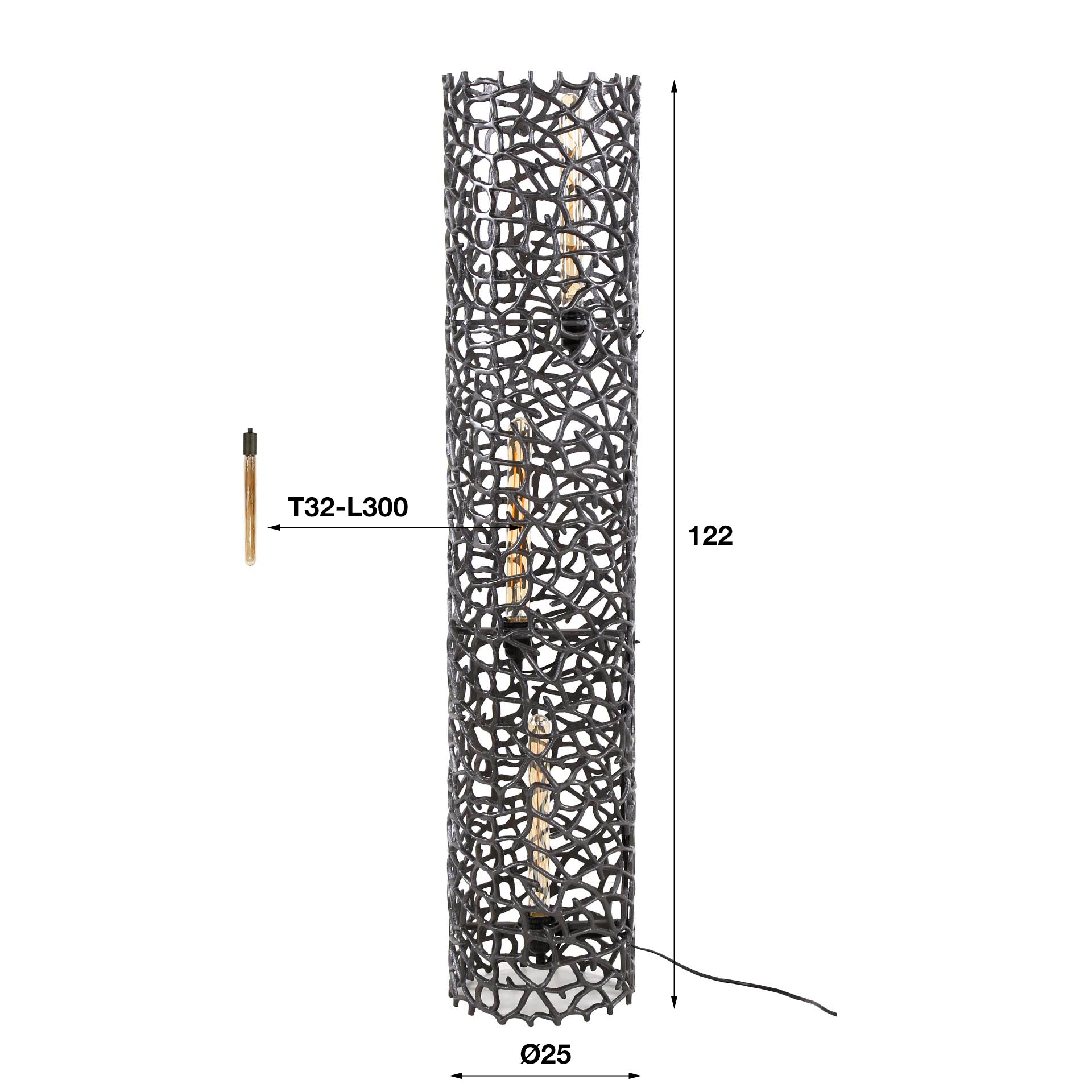 Stehleuchte Rosa Ø25×122 cm – Weaver Zylinder XL aus Aluminium-Sandguss in Schwarz-Nickel, LED geeignet
