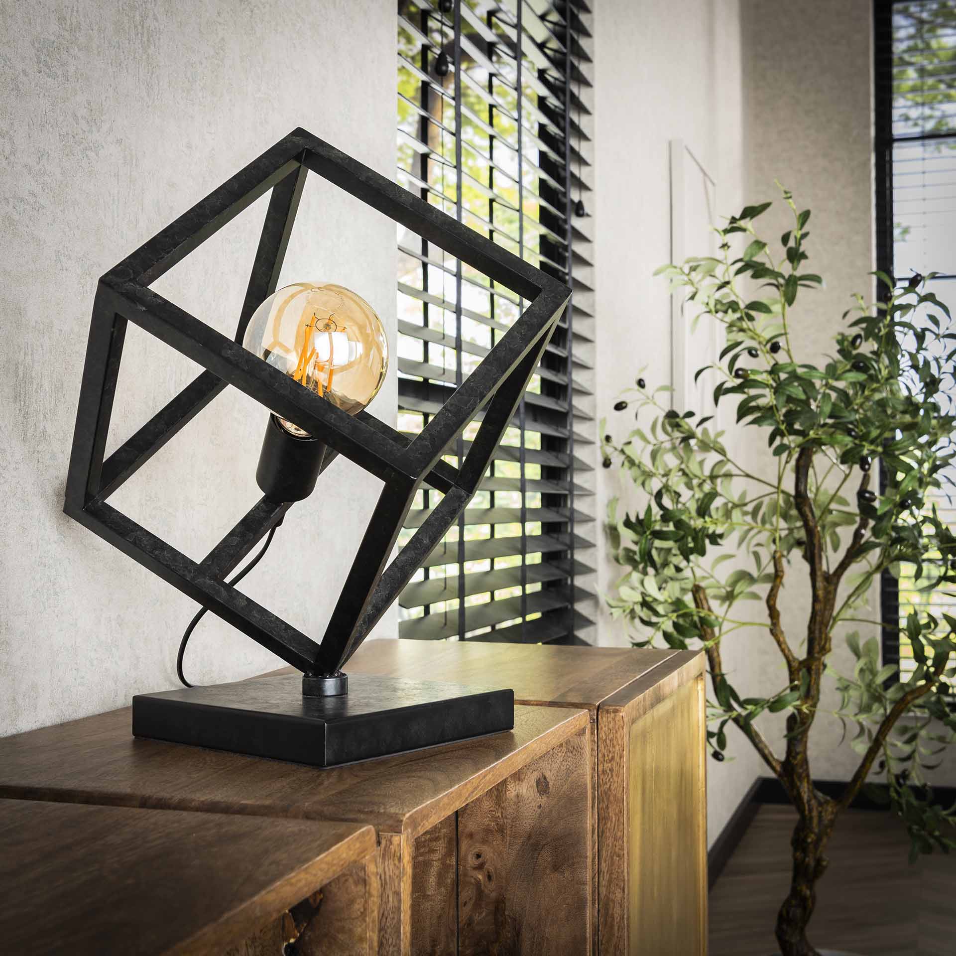 Tischleuchte Dadi Würfel 35×35×41 cm – moderne Metall-Leuchte in Anthrazit, LED geeignet