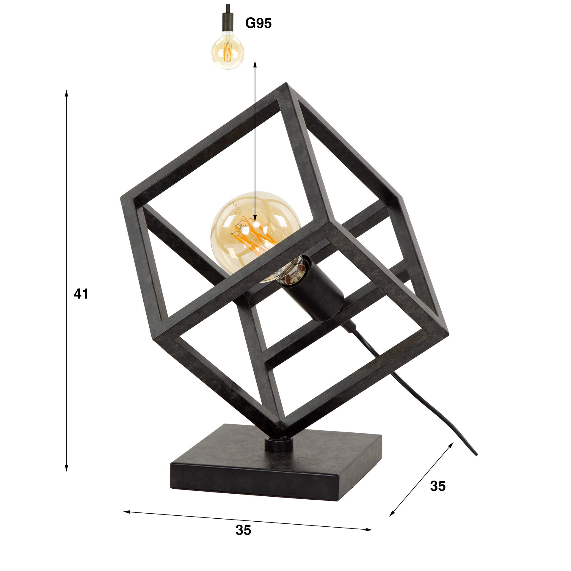 Tischleuchte Dadi Würfel 35×35×41 cm – moderne Metall-Leuchte in Anthrazit, LED geeignet