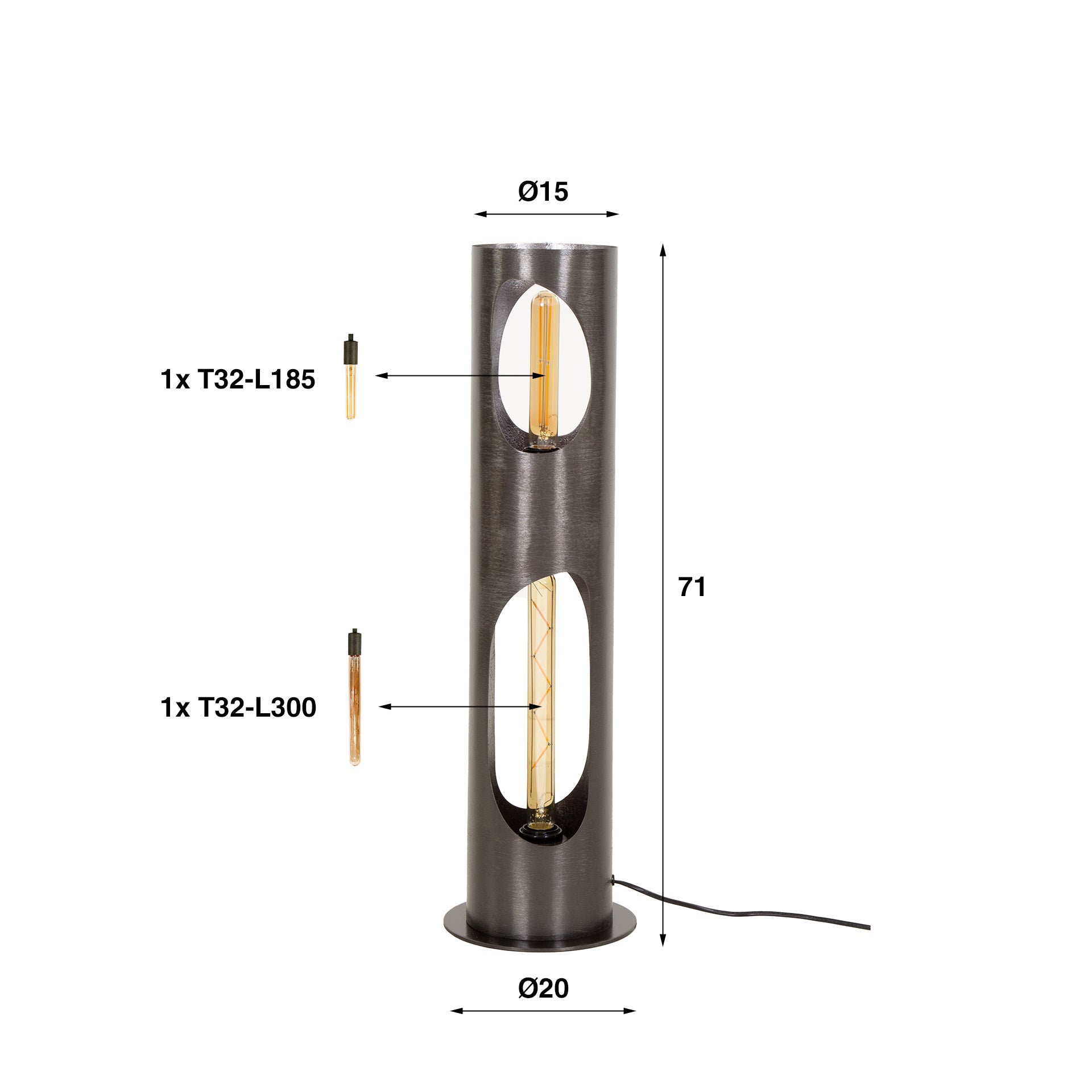 Stehleuchte Ciliegia Ø20×71 cm – Organic Zylinder aus Metall mit schwarzer Nickeloberfläche & dekorativen Lichtöffnungen