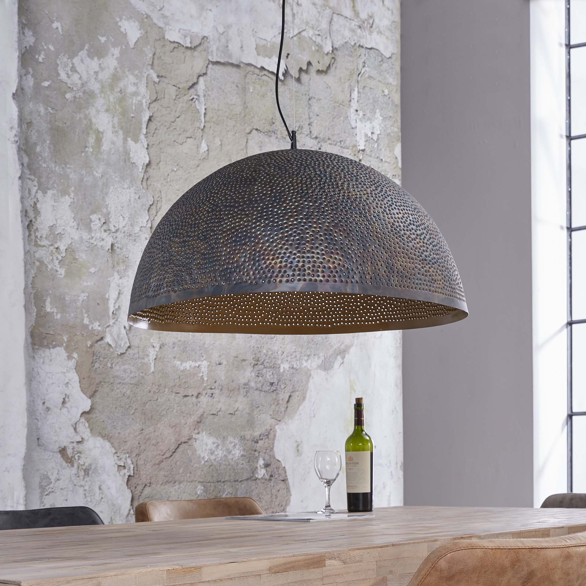 Hängeleuchte Aria Ø70 cm 70×70×150 cm – Metallleuchte Schwarz-Braun mit perforiertem Kugelschirm, 3-flammig & höhenverstellbar