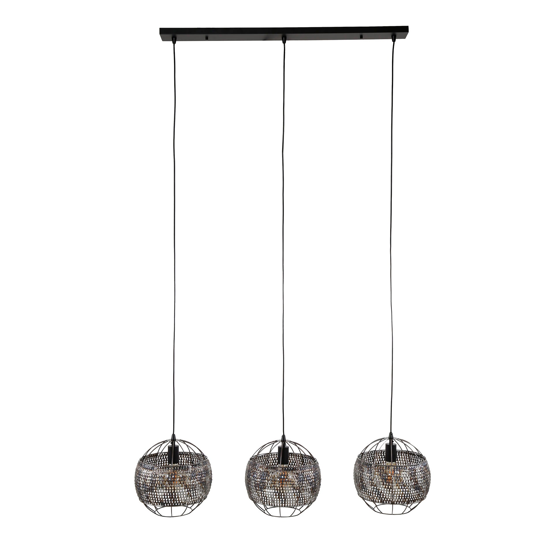 Hängelampe Armor 3-flammig Ø30 cm 110×30×150 cm – handgefertigte Metallleuchte Schwarz-Braun, höhenverstellbar & halbtransparent