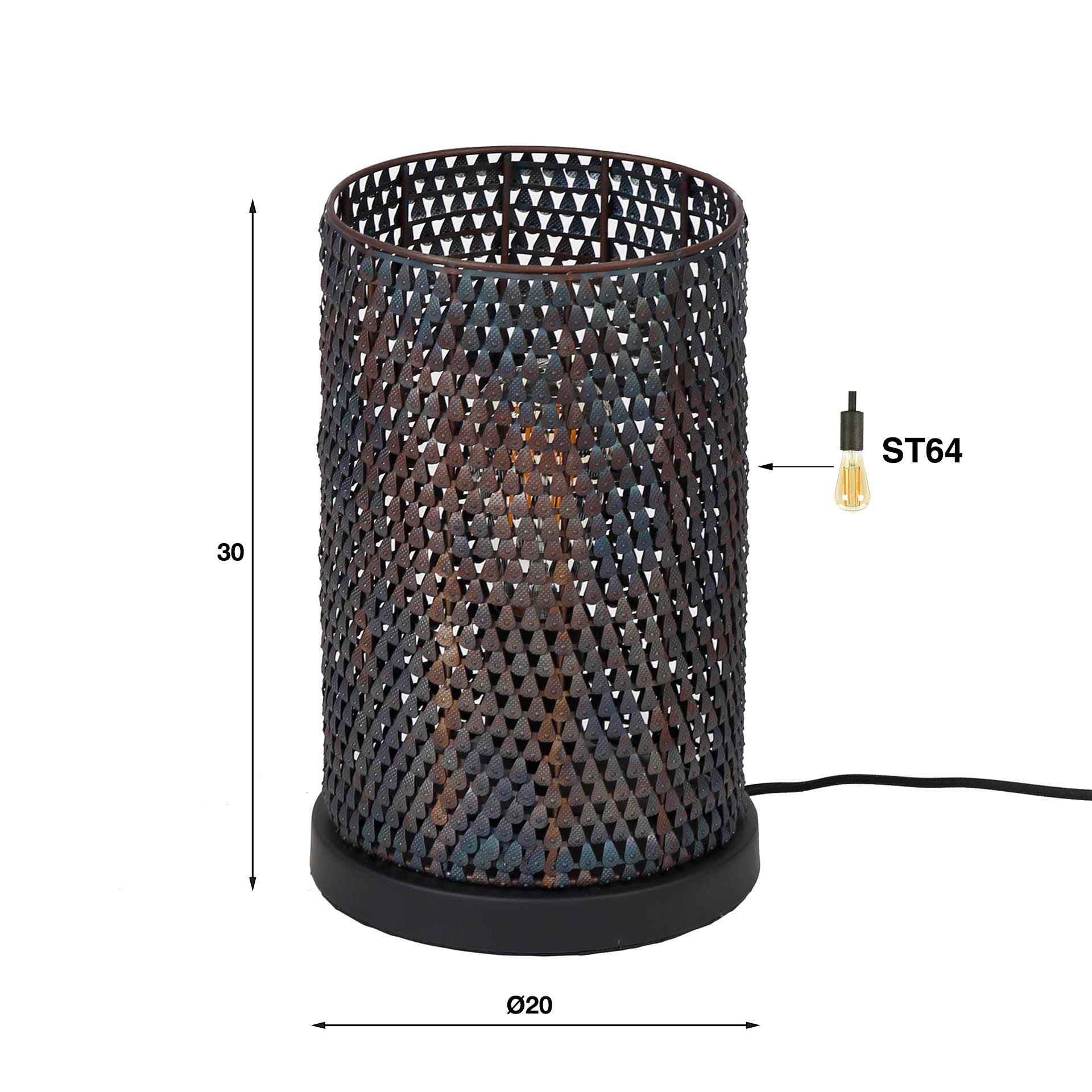 Tischleuchte Armor Tube Ø20×30 cm – handgefertigte Metallleuchte in Schwarz-Braun, halbtransparentes Design, einzigartig & modern