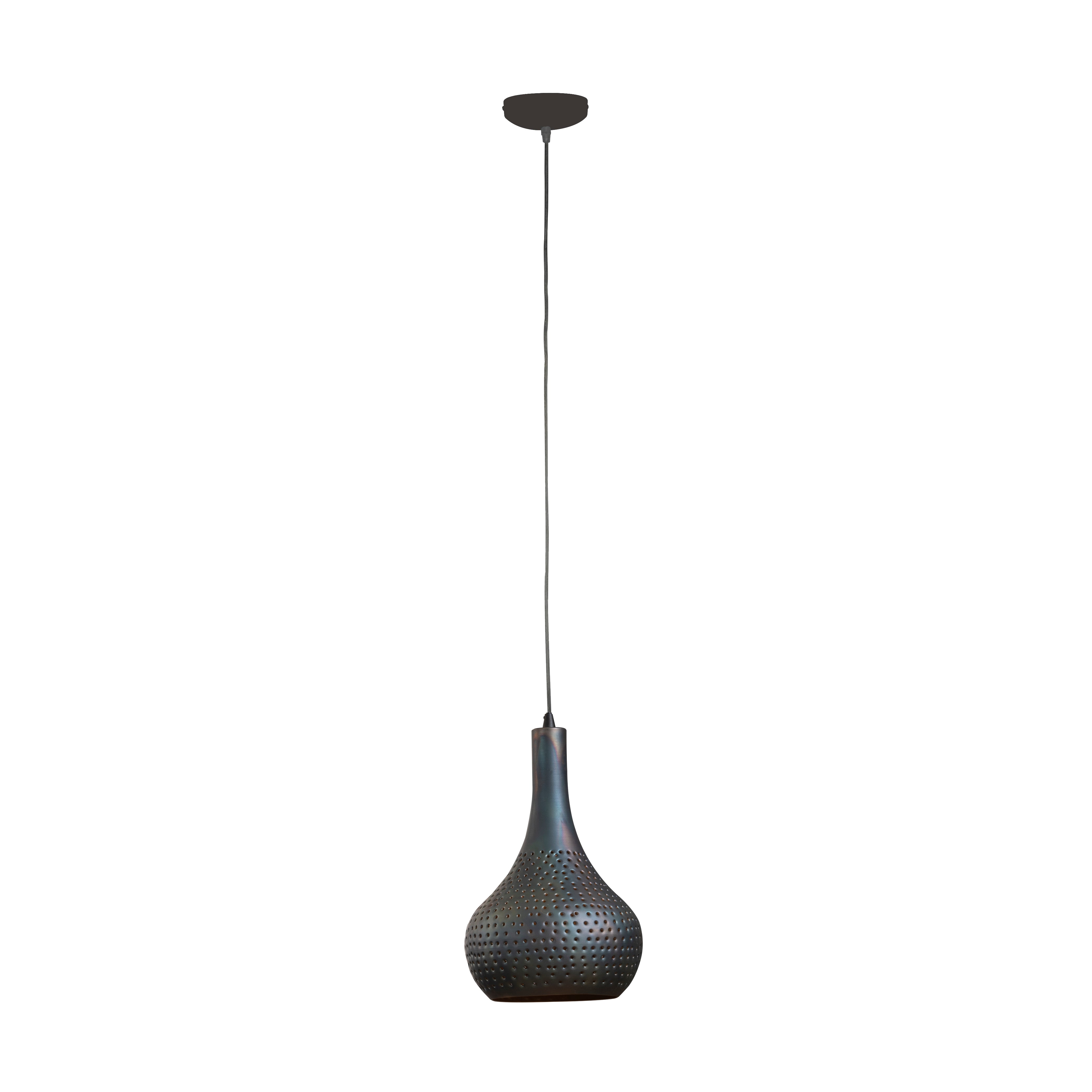 Hängeleuchte Gioia 1-flammig – Metall-Leuchte 25×150×25 cm mit handperforiertem Kegelschirm Ø25×40 cm, grau, Textilkabel, E27, LED geeignet