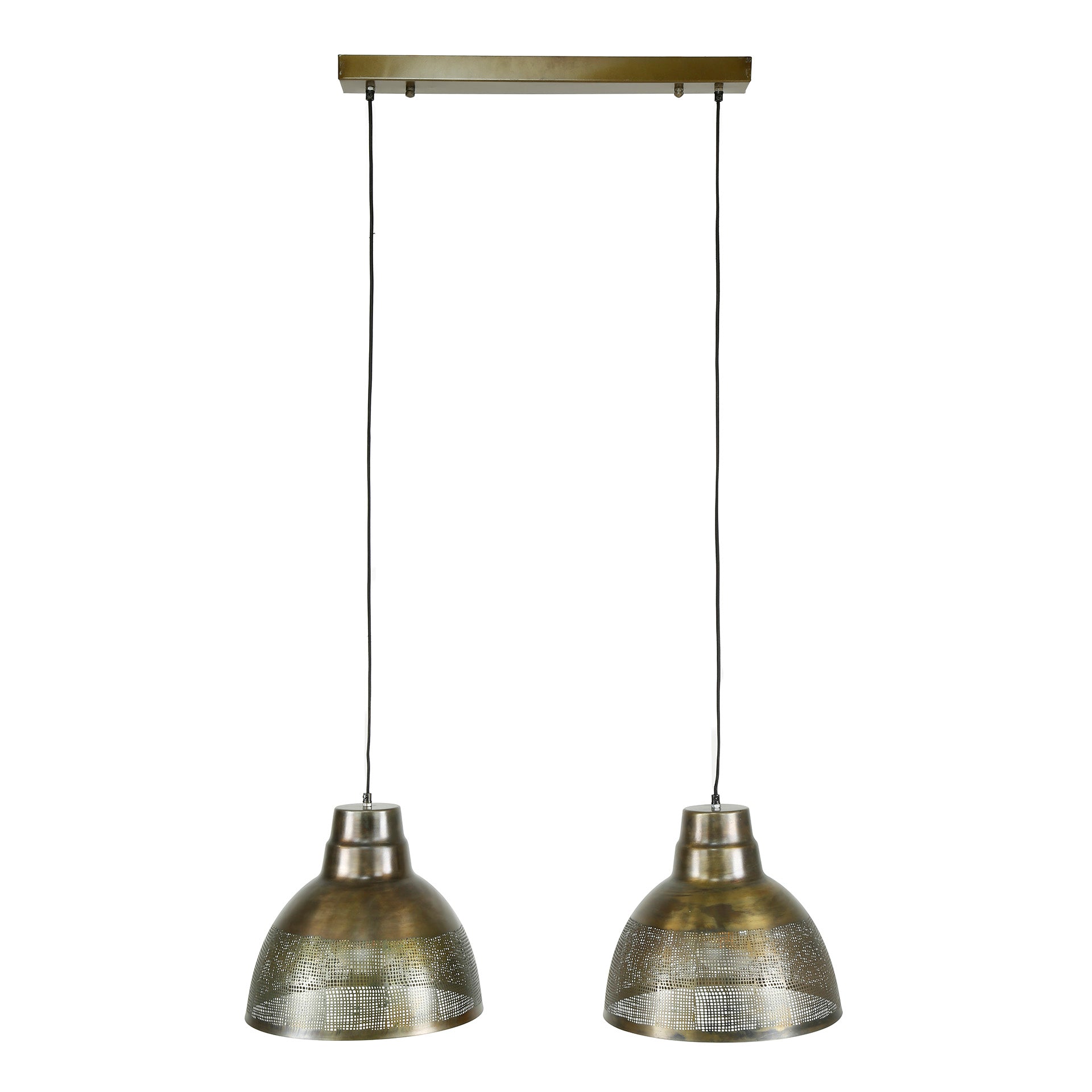 Hängeleuchte Aspetto 2-flammig – Metall-Leuchte 95×150×38 cm in Bronze-Antik mit handgefertigten Schirmen Ø38×32 cm, höhenverstellbar, E27