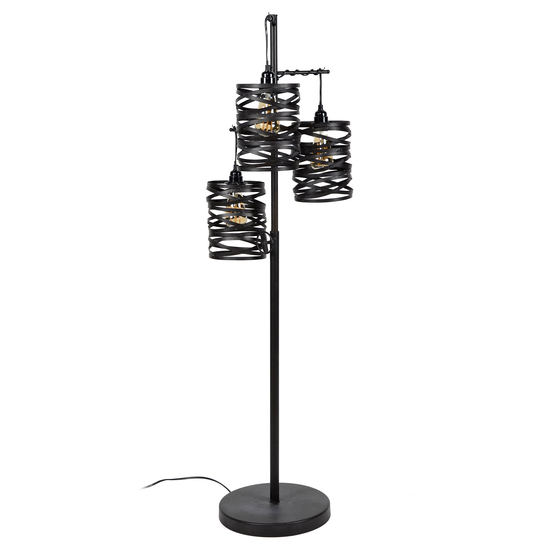 Stehleuchte Lanterna 3-flammig – Metall-Leuchte 37×150×29 cm in Schiefergrau-Braun mit Spindelschirmen, E27, LED geeignet
