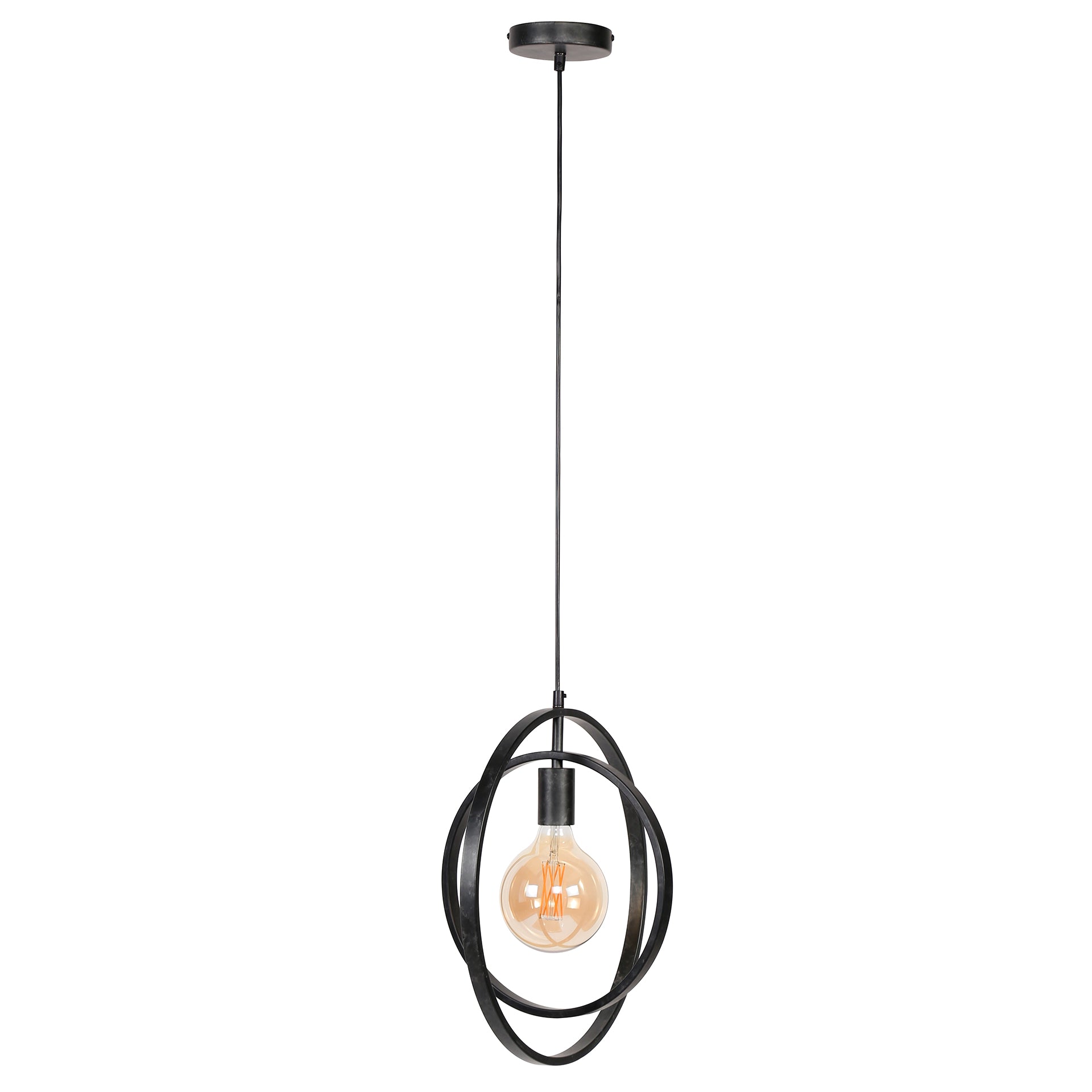Hängeleuchte Carino 1-flammig – Metall-Leuchte 40×150×30 cm mit drehbarem Kreis, Charcoal-Finish, höhenverstellbar, E27, LED geeignet