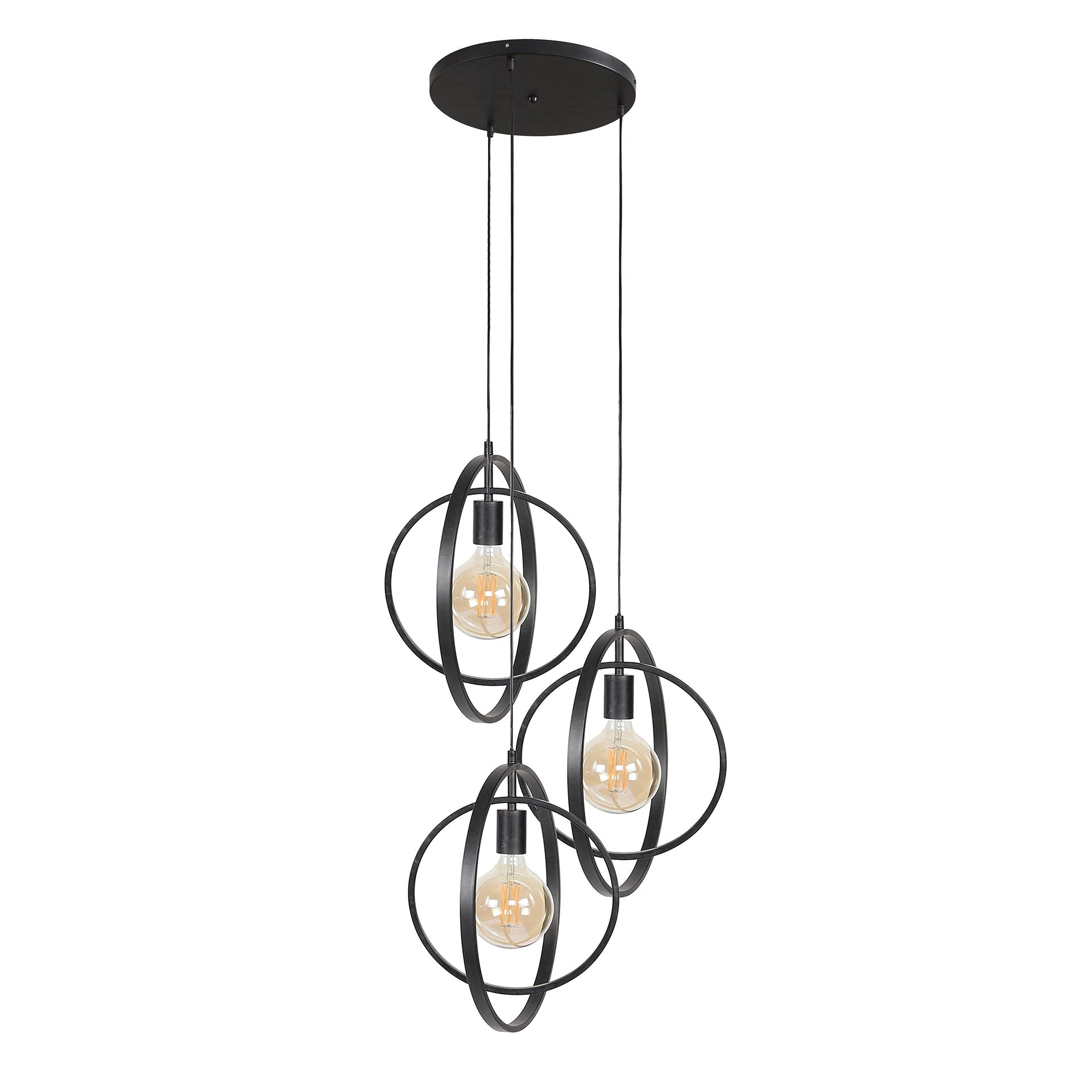 Hängeleuchte Carino 3-flammig gestuft – Metall-Leuchte 40×150×40 cm mit drehbarem Kreis, Charcoal-Finish, höhenverstellbar, E27, LED geeignet