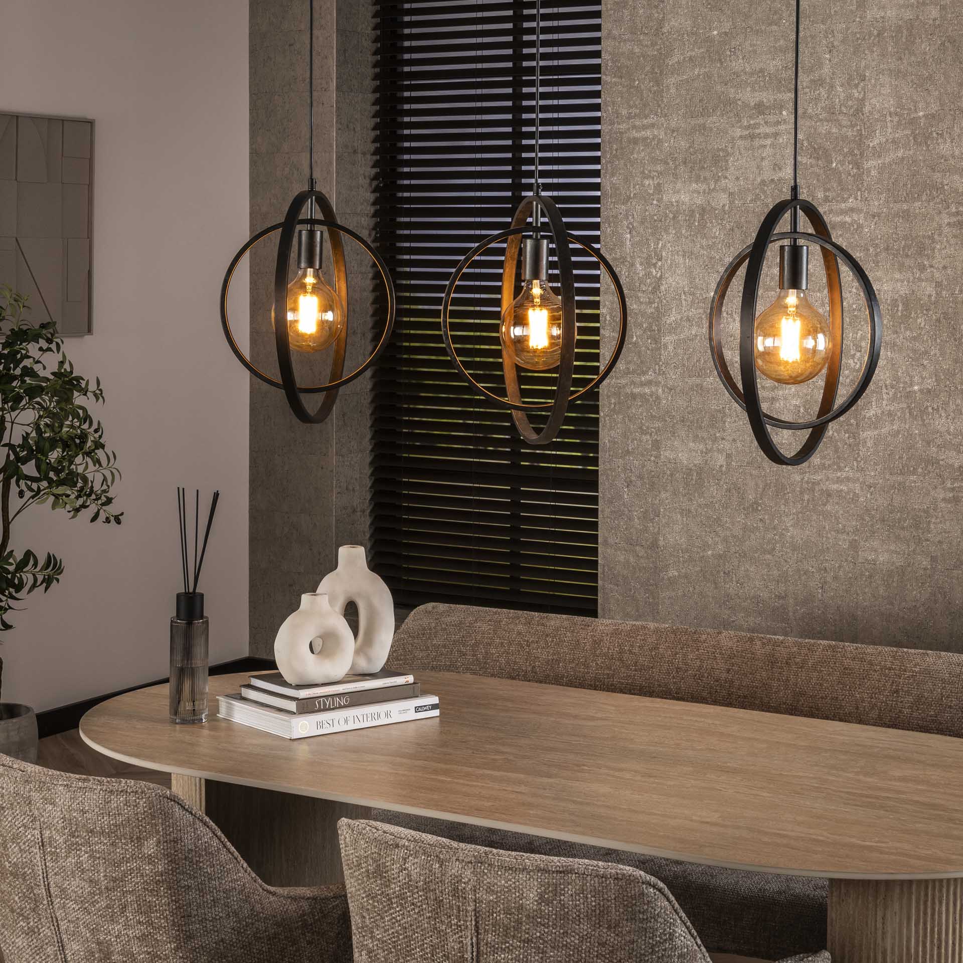 Hängeleuchte Carino 3-flammig – Metall-Leuchte 130×150×30 cm, drehbare Kreise im Charcoal-Finish, höhenverstellbar, 3×E27, LED geeignet