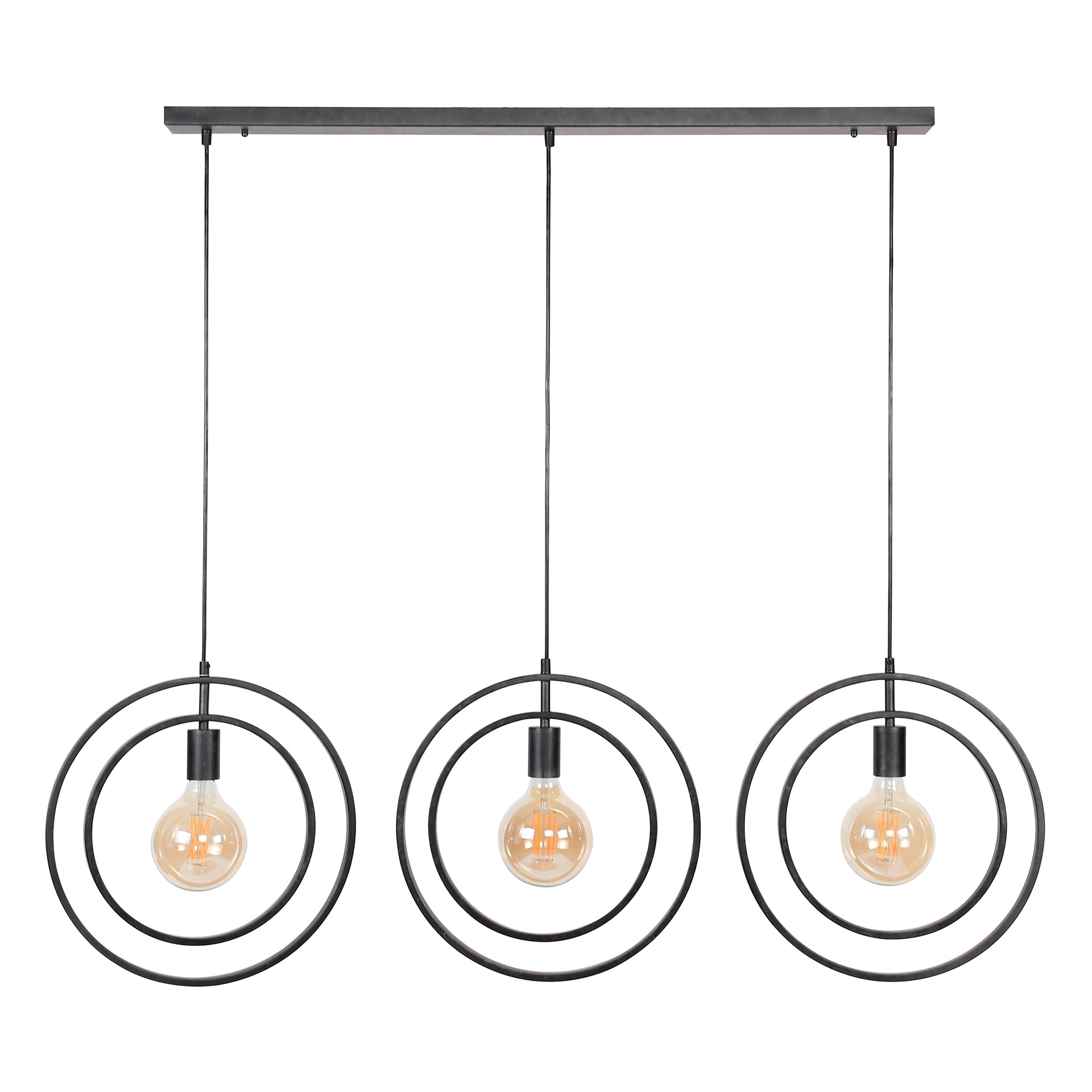 Hängeleuchte Carino 3-flammig – Metall-Leuchte 130×150×30 cm, drehbare Kreise im Charcoal-Finish, höhenverstellbar, 3×E27, LED geeignet
