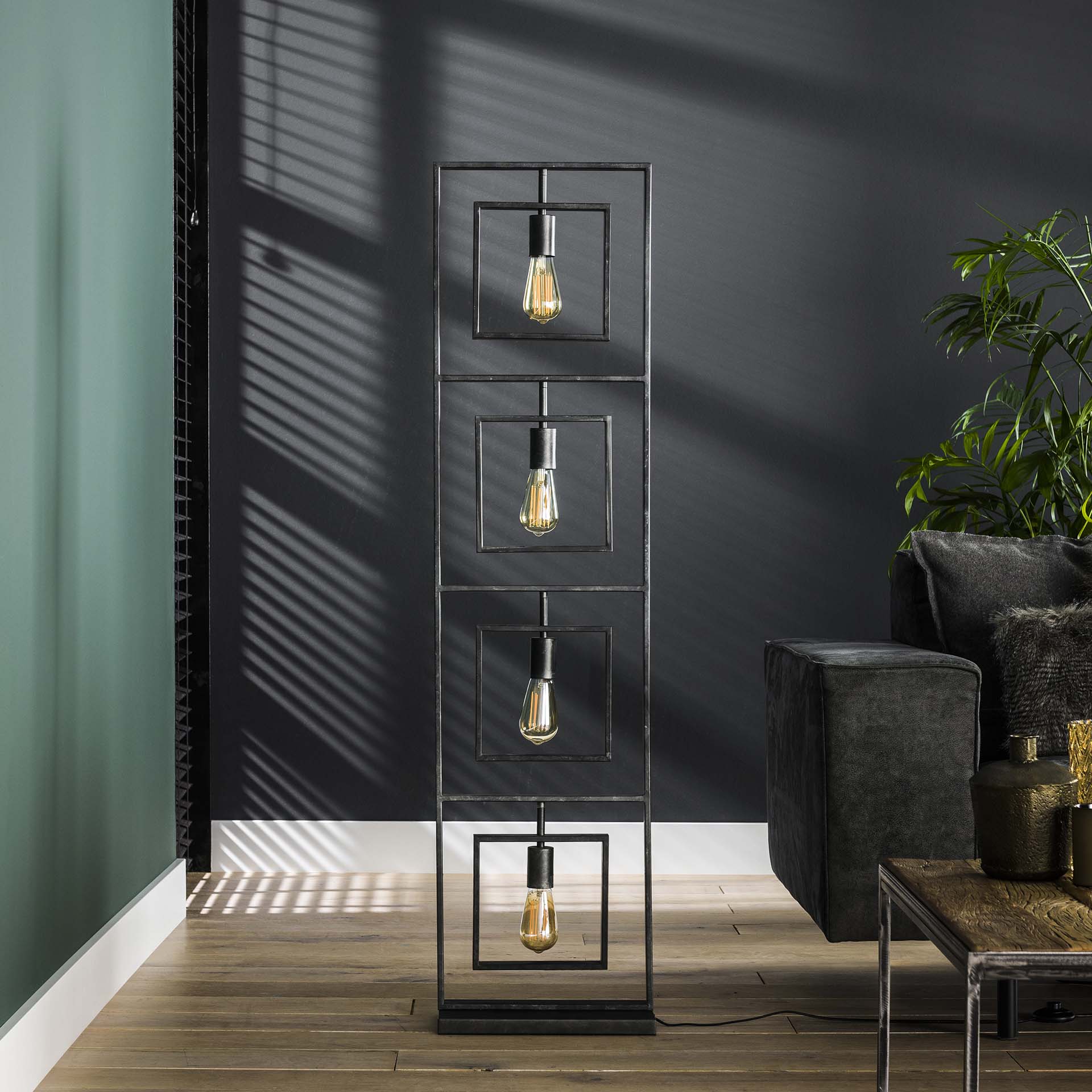 Stehleuchte Carino 4-flammig 35x22x140 cm – moderne Dreh-Quadrat Leuchte aus Metall im Charcoal-Finish
