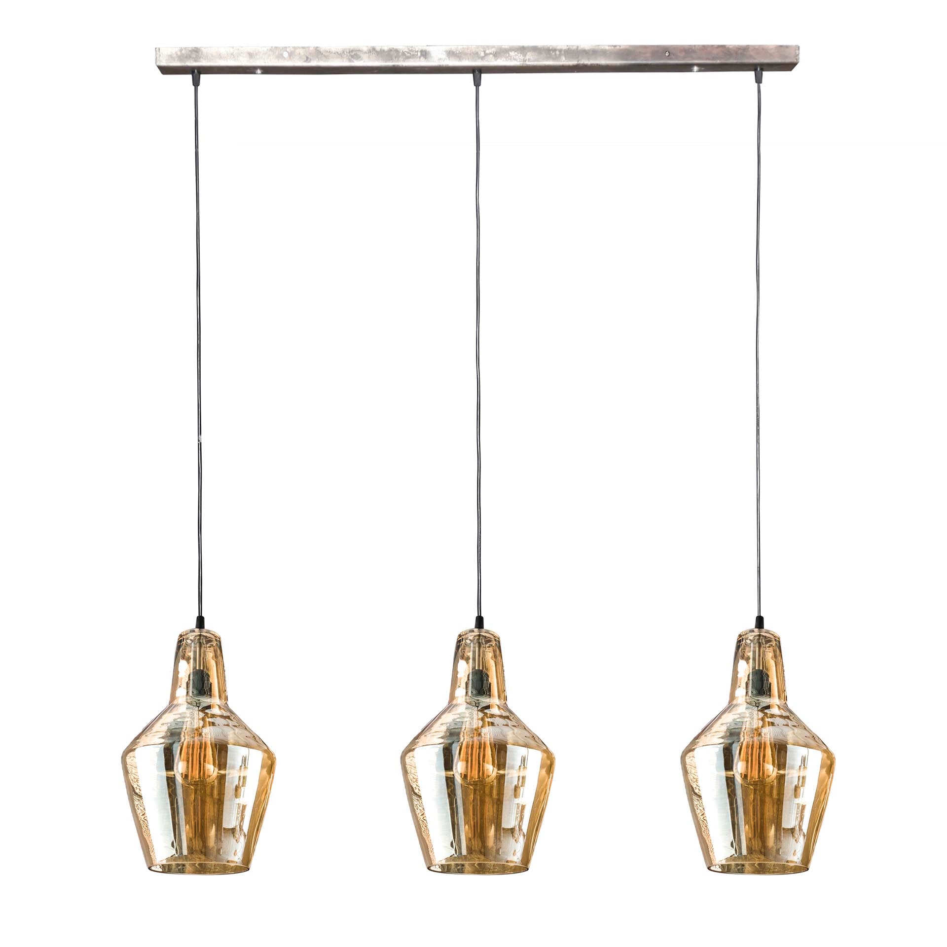 Hängeleuchte Angelo 3-flammig 112x25x150 cm – elegante Pendelleuchte mit Braunglas-Kegelschirmen