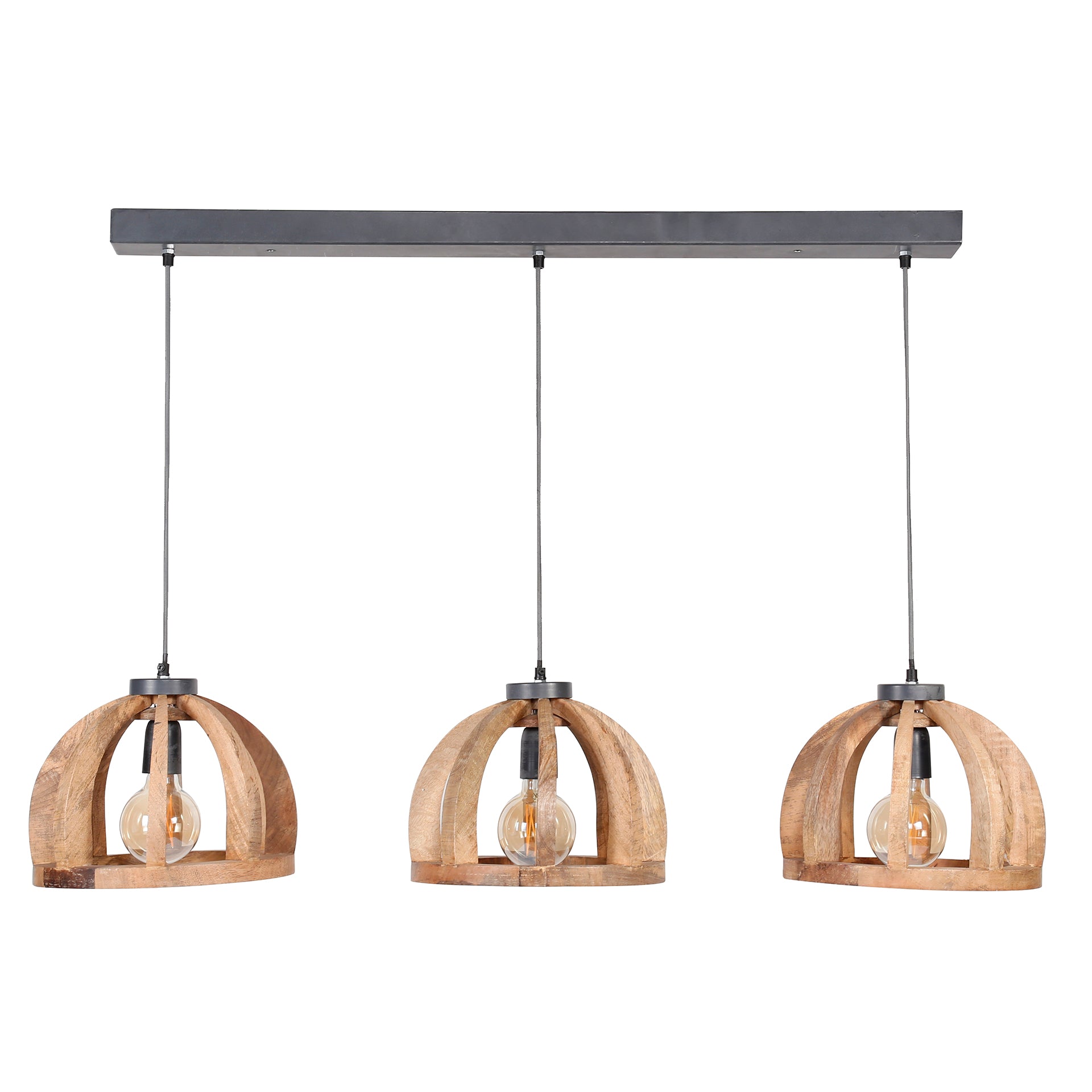 Pendelleuchte Sedia 3-flammig 3xØ30 cm – Moderne Hängelampe aus Mangoholz, höhenverstellbar bis 150 cm
